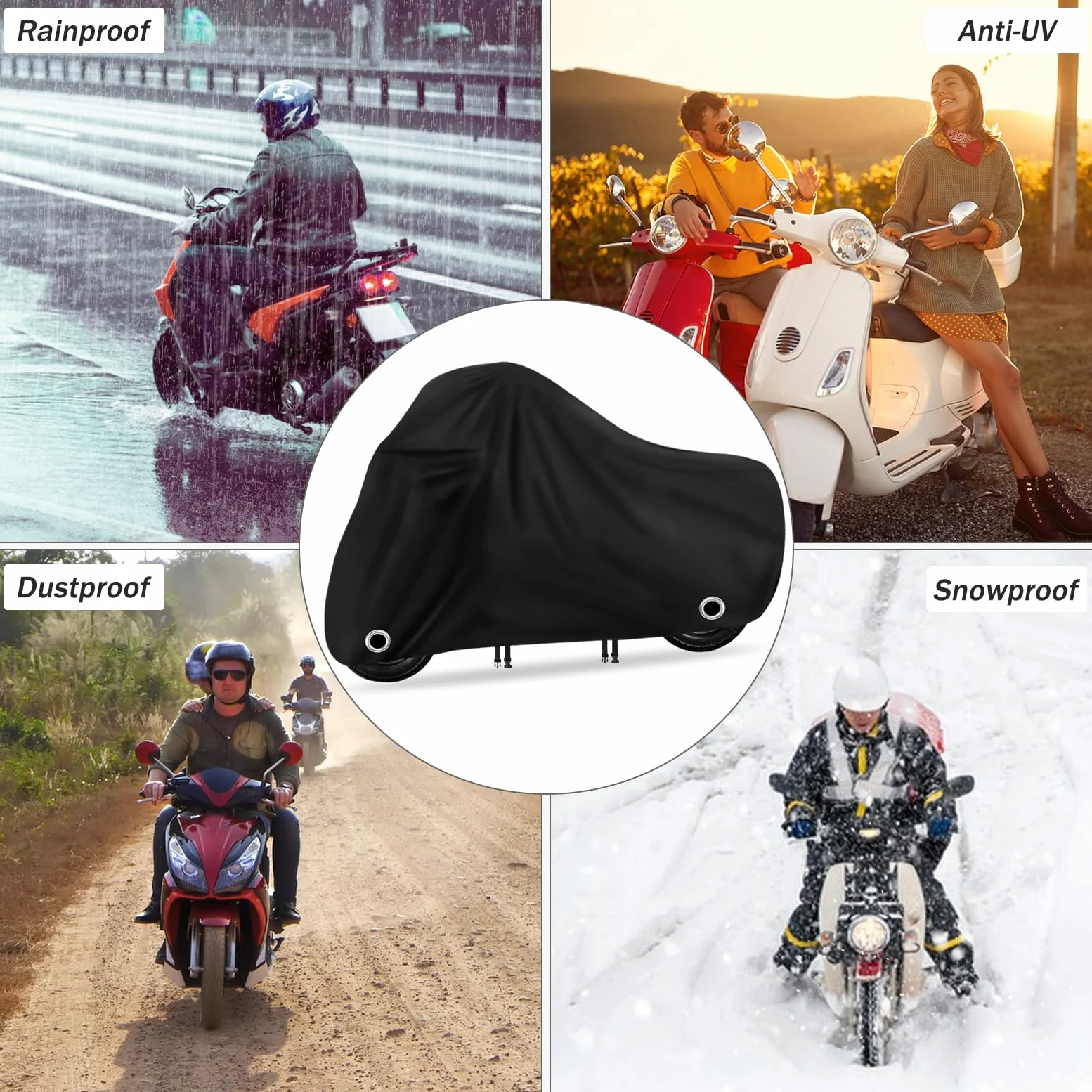 XYZCTEM Funda Impermeable para Scooter, Cubierta para ciclomotor, protección Exterior contra el Agua, los Rayos UV, el Viento. Negro, 72 Pulgadas L