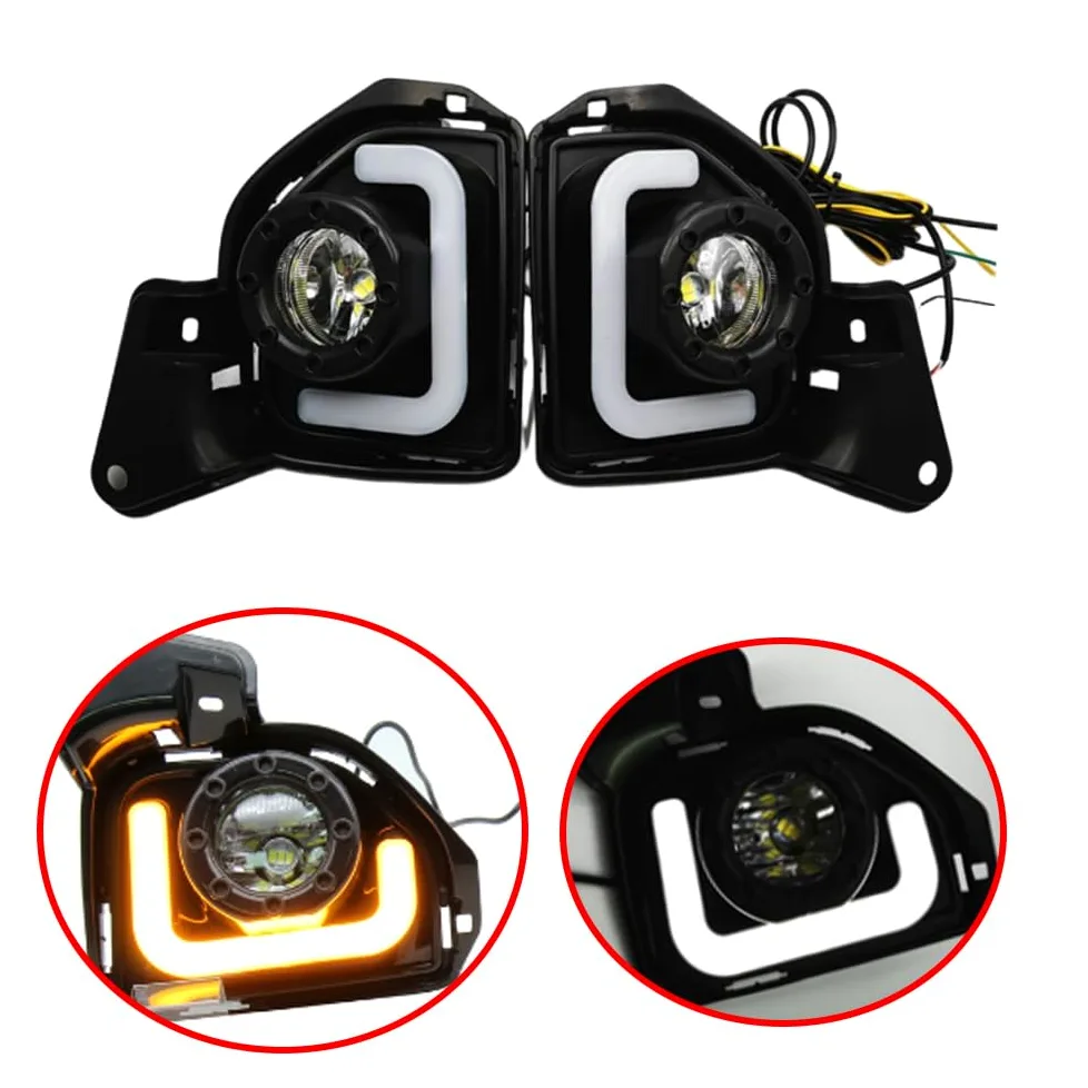 Luces de circulación diurna Riloer, luz LED ámbar + blanca, luz de advertencia para automóvil, indicadores de luz de emergencia de 12 V compatibles con Toyota Hiace 2014-2018