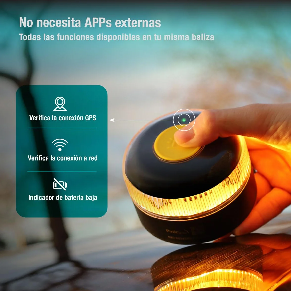 PMK GRUPO | Baliza V16 Conectada Homologada 2026 | Datos incluidos (hasta 12/2038) | Luz Emergencia LED 360º 1 km | Geolocalización GPS + SIM incluida | Conexión a DGT 3.0 | Sin App ni Suscripciones