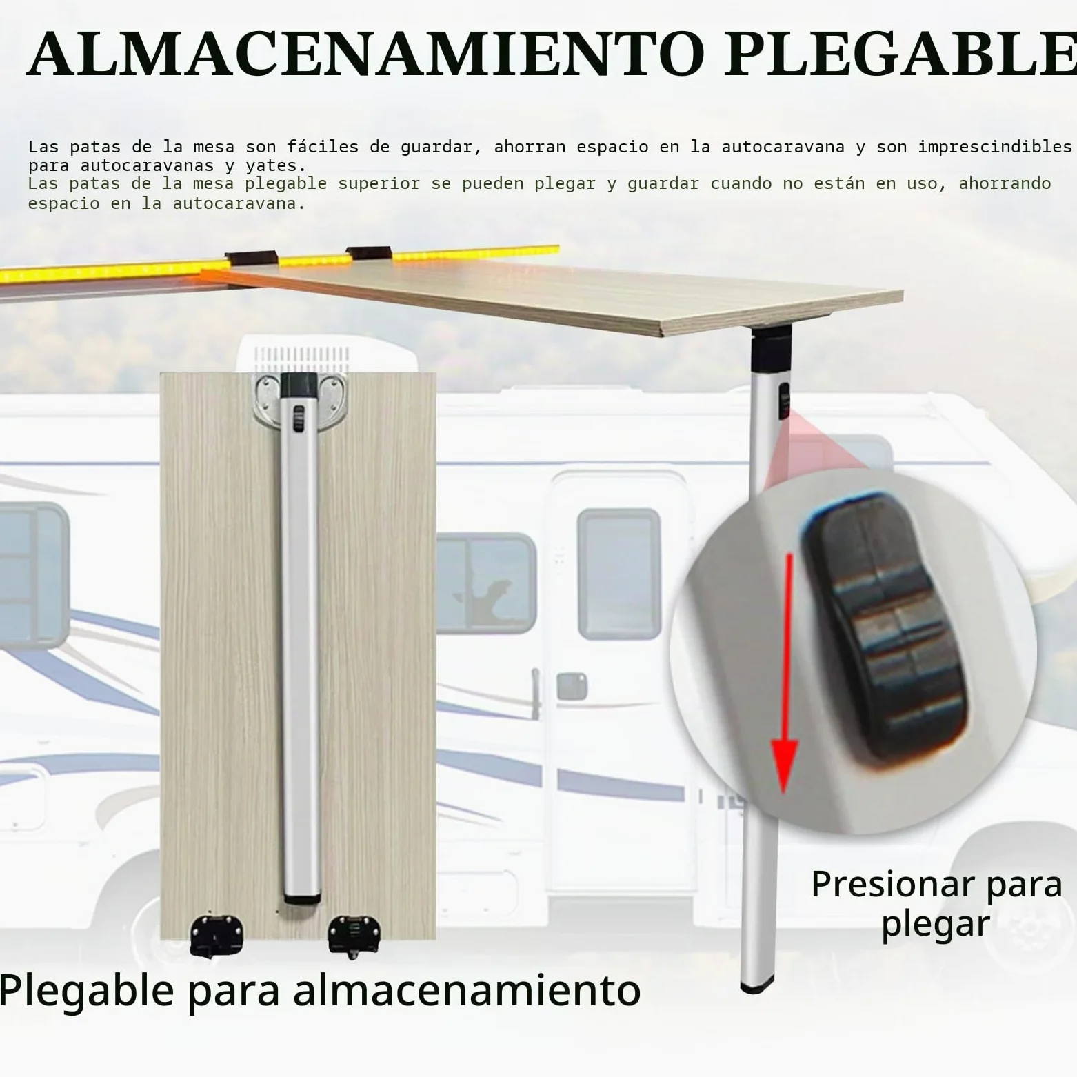 Pata De Mesa Extraíble Y Riel Deslizante para Yate De Autocaravana, Patas Plegables De 73 cm/28 Pulgadas, Rieles Guía De 100 cm/38 Pulgadas, Soporte De Base De Mesa para Autocaravana
