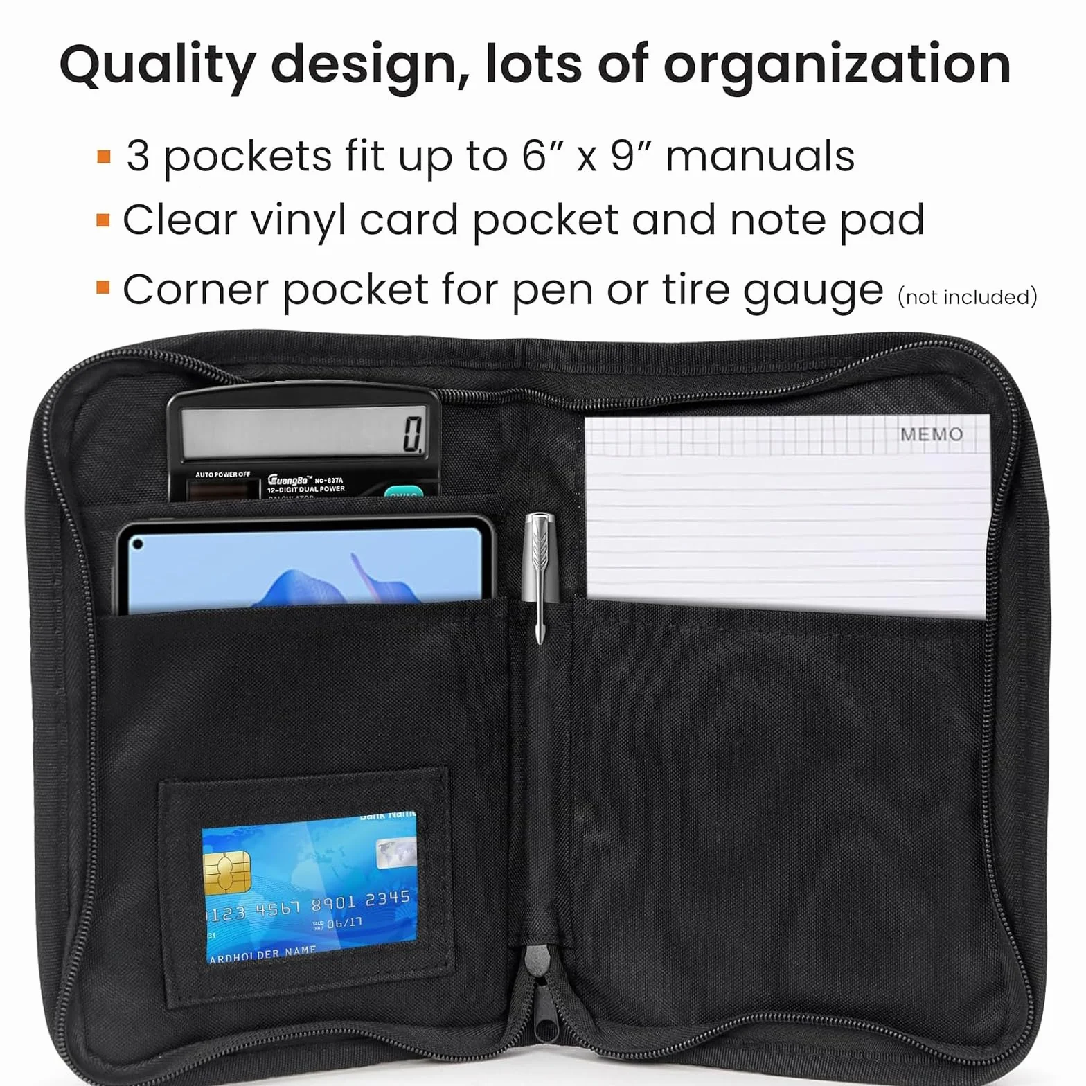 Carpeta de Coche Portadocumentos Coche Organizador de Documentos de Guantera Carpeta Documentación de Vehículos con Compartimento para Tarjeta, Licencia de Conducir (Negro)