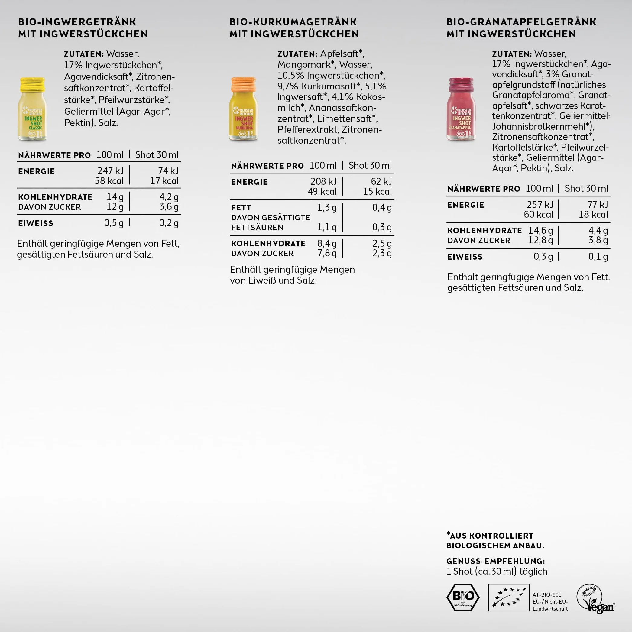 Kloster Kitchen Organiczny zestaw degustacyjny imbiru + 6 x 30 ml z autentycznymi kawałkami, zestaw prezentowy imbirowy, wegański