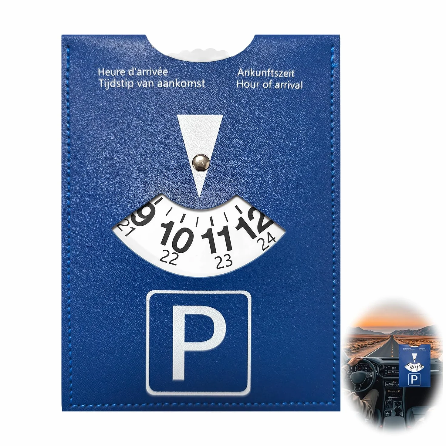 Discos de aparcamiento de lujo maxi de piel sintética suave, modelo de lujo para uso en toda Europa, reloj de parquímetro, accesorio universal para coche, moto, autocaravana (azul)