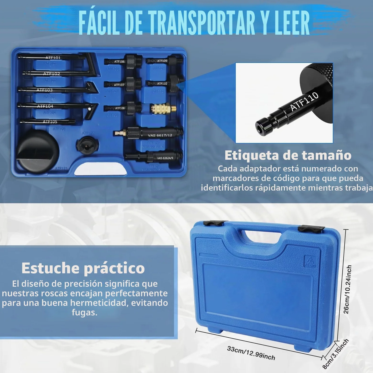 27 Piezas Adaptador ATF de Llenado de Líquido de Transmisión, PARAOUTIL Juego de Adaptadores ATF Automático/Manual Conector Recarga de Líquido Compatible con Mercedes-Benz,con VW, con Ford etc