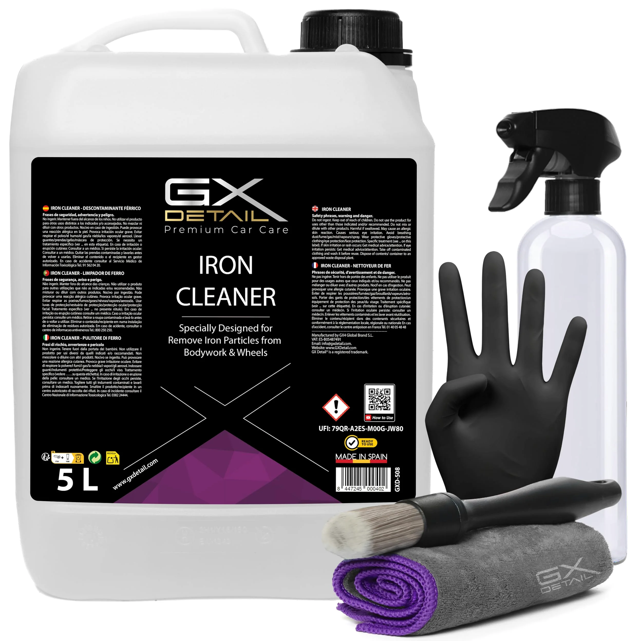 GxDetail Descontaminante Férrico para Llantas y Carrocería 5 Litros - Limpiallantas sin Frotar - Elimina Ferodo y Grasa