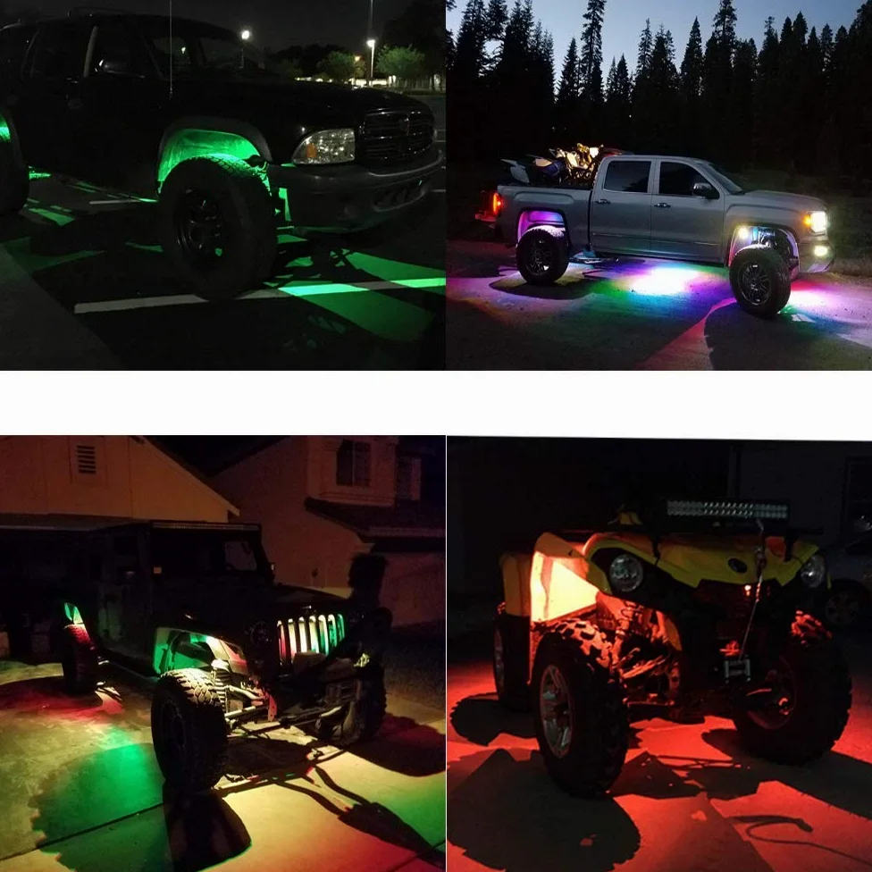 SXMA 8 Pods RGB Led Rock Luces Lampara Coche Camión Automóvil Impermeable Rock Luz Multicolor con Bluetooth Caja de Control para Offroad Barco Camión