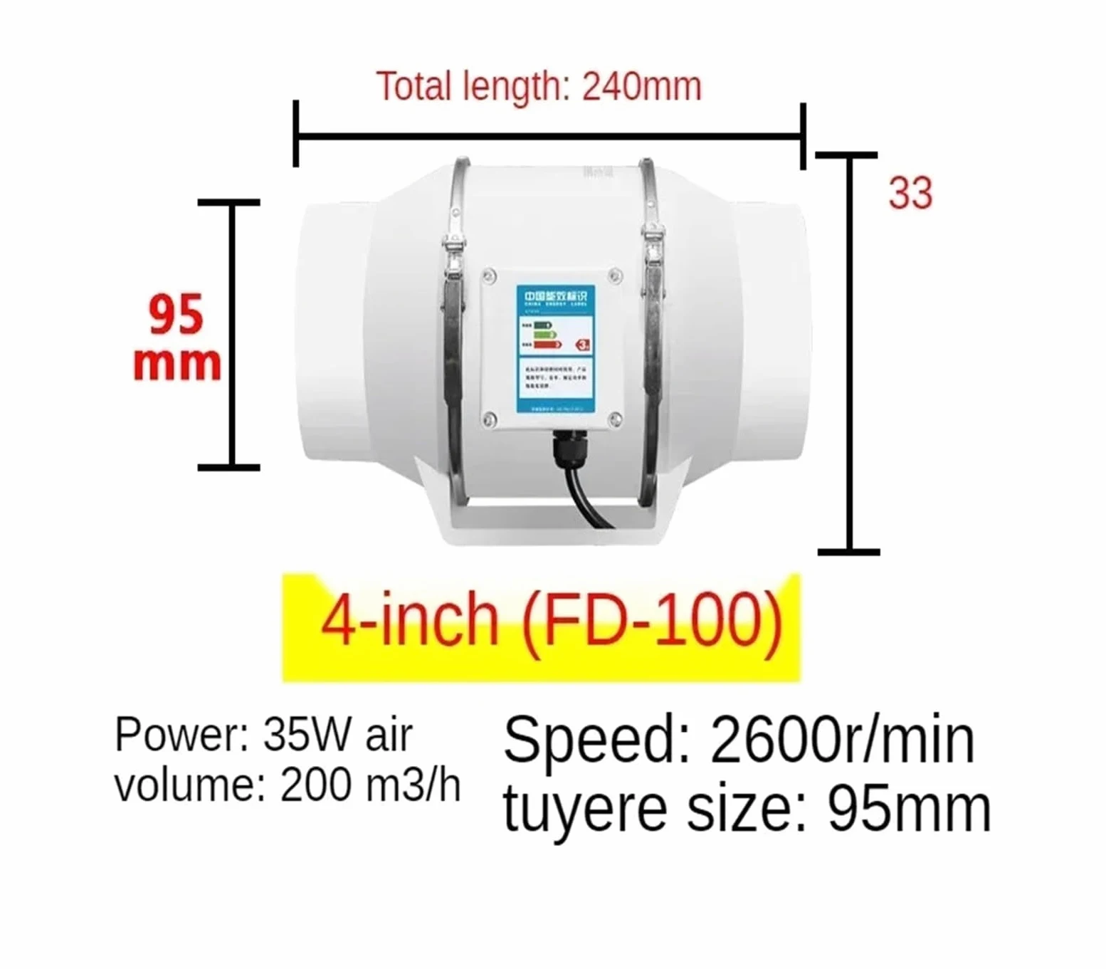 VCHICS Extractor de aire, Ventilador de conducto en línea 4'', 5'' y 6'', ventilador extracción silencioso for conductos Para baño/garaje/hogar(4 Inch)