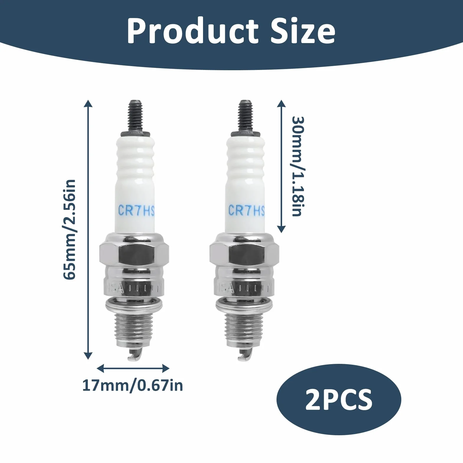 2 Piezas Bujía Compatibile con NGK CR7HSA C7HS, Bujías Níquel de Encendido, Terminal de Tuerca para Motos, Ciclomotores y Scooters, Reemplazo para CR7HSA con Rosca de 10 mm, Antiparásito Alto Rendimie