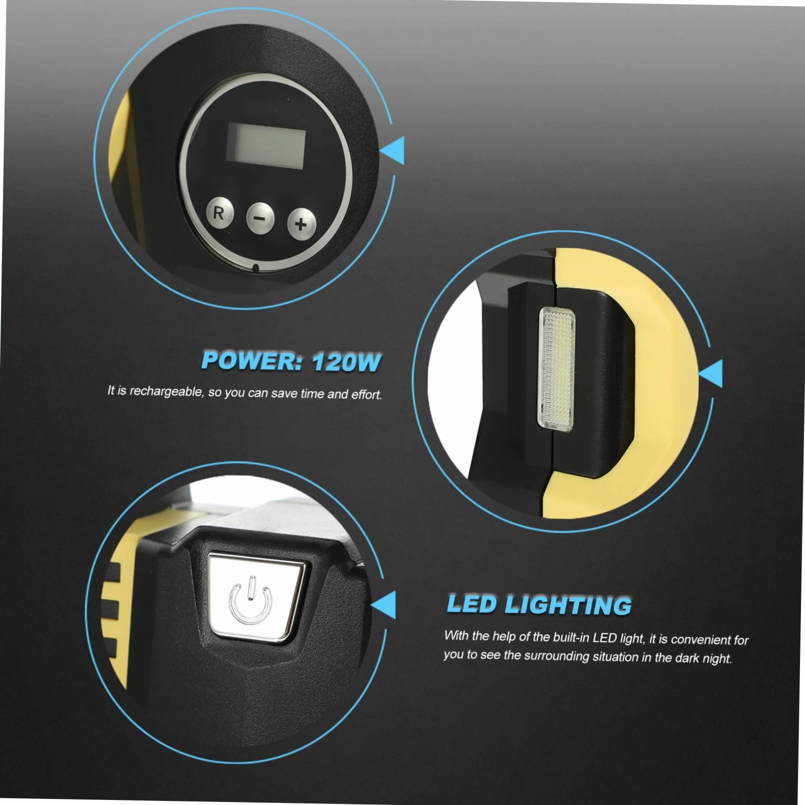 Mikinona Inflador de Neumáticos Eléctrico Portátil Función de Presión Estable con Pantalla Digital Material Abs y Cobre para Coche Adecuado para Mantenimiento de Ruedas