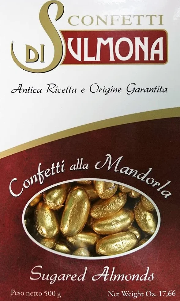 Di Sulmona Confetti Peladillas de Sulmona Boda de Oro - Peladillas Oro con Almendra 500 g