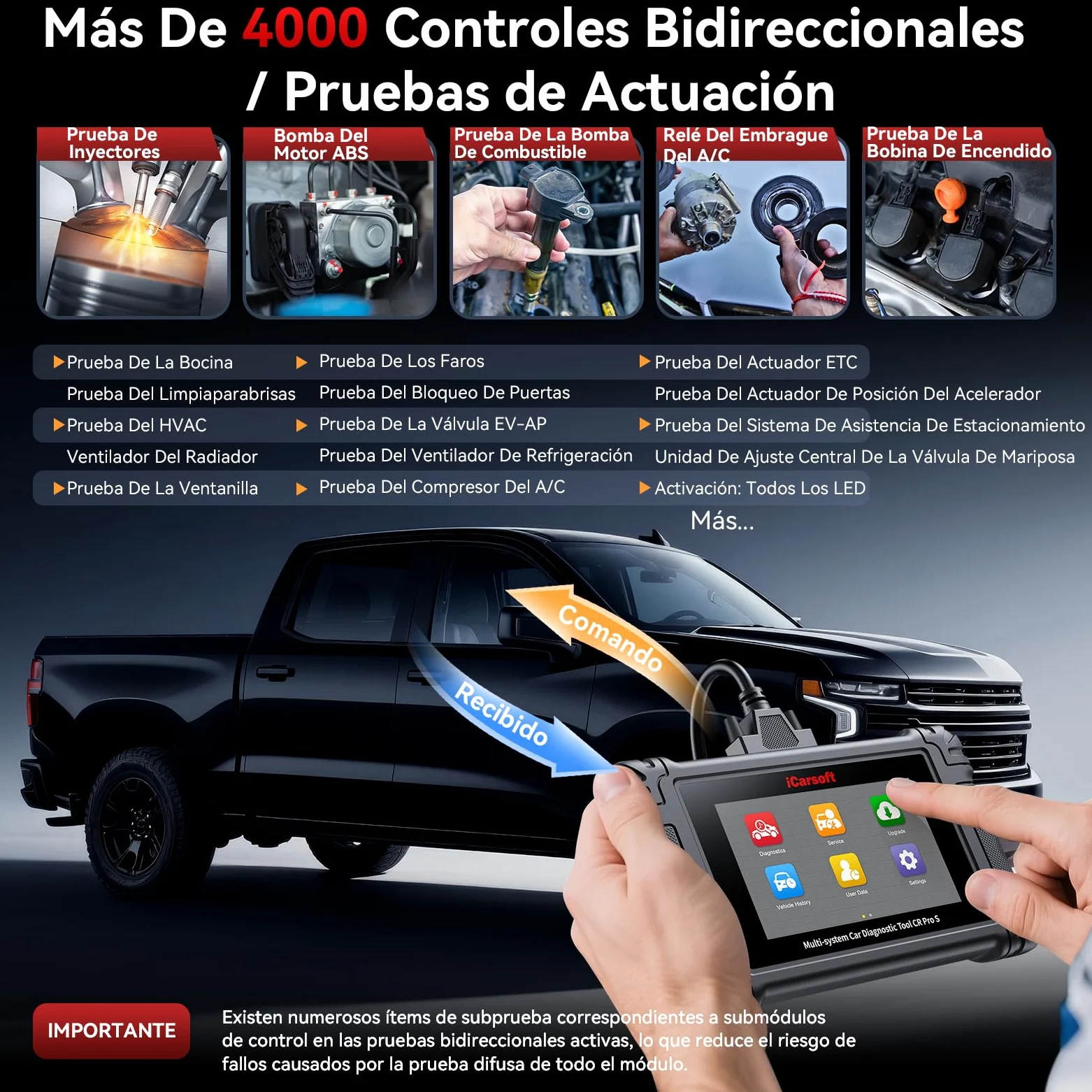 CR Pro S Herramienta de Diagnóstico Bidireccional para Todos los Coches, Codificación ECU para Audi/BMW/VW, Escáner OBD2, Pantalla Táctil/49 Restablecimientos/4000+ Pruebas/Registro de Batería