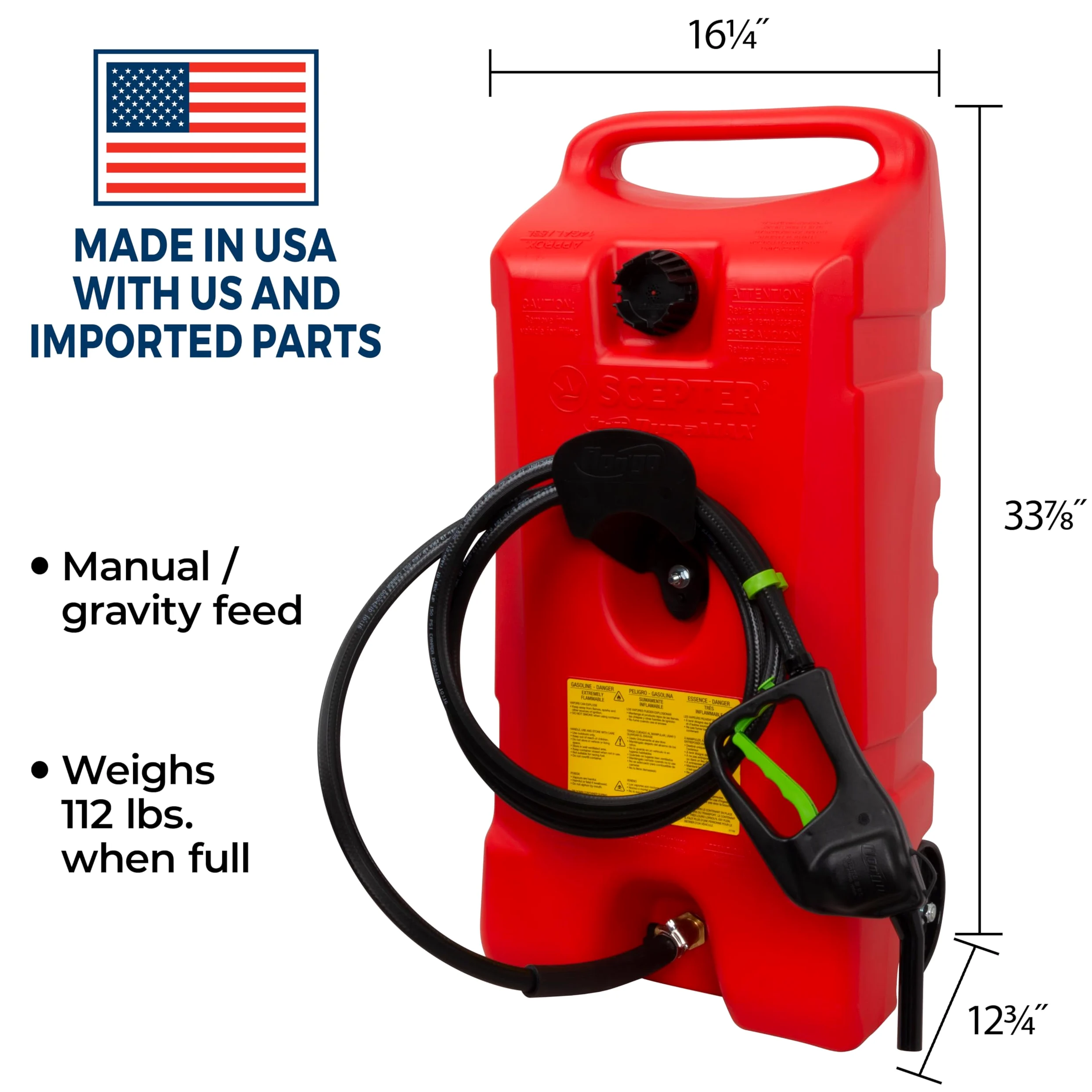 Bidón de Gasolina con Ruedas - Modelo B53 - Capacidad de 53 L - Fabricado con Polietileno - Manguera de 3 Metros - Pistola de Dispensación - Válvula de Bloqueo - Scepter