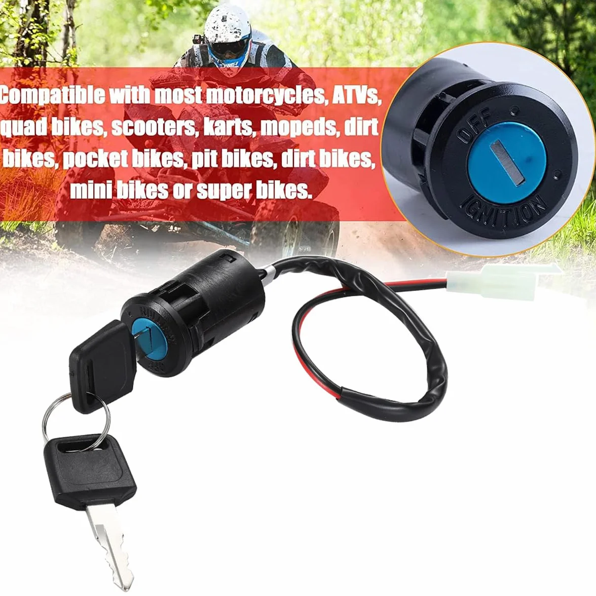 Greluma 1 Pieza Interruptor de llave de encendido de 2 cables para motocicleta Taotao Sunl ATV Quad Dirt Pocket Bike Scooter eléctrico
