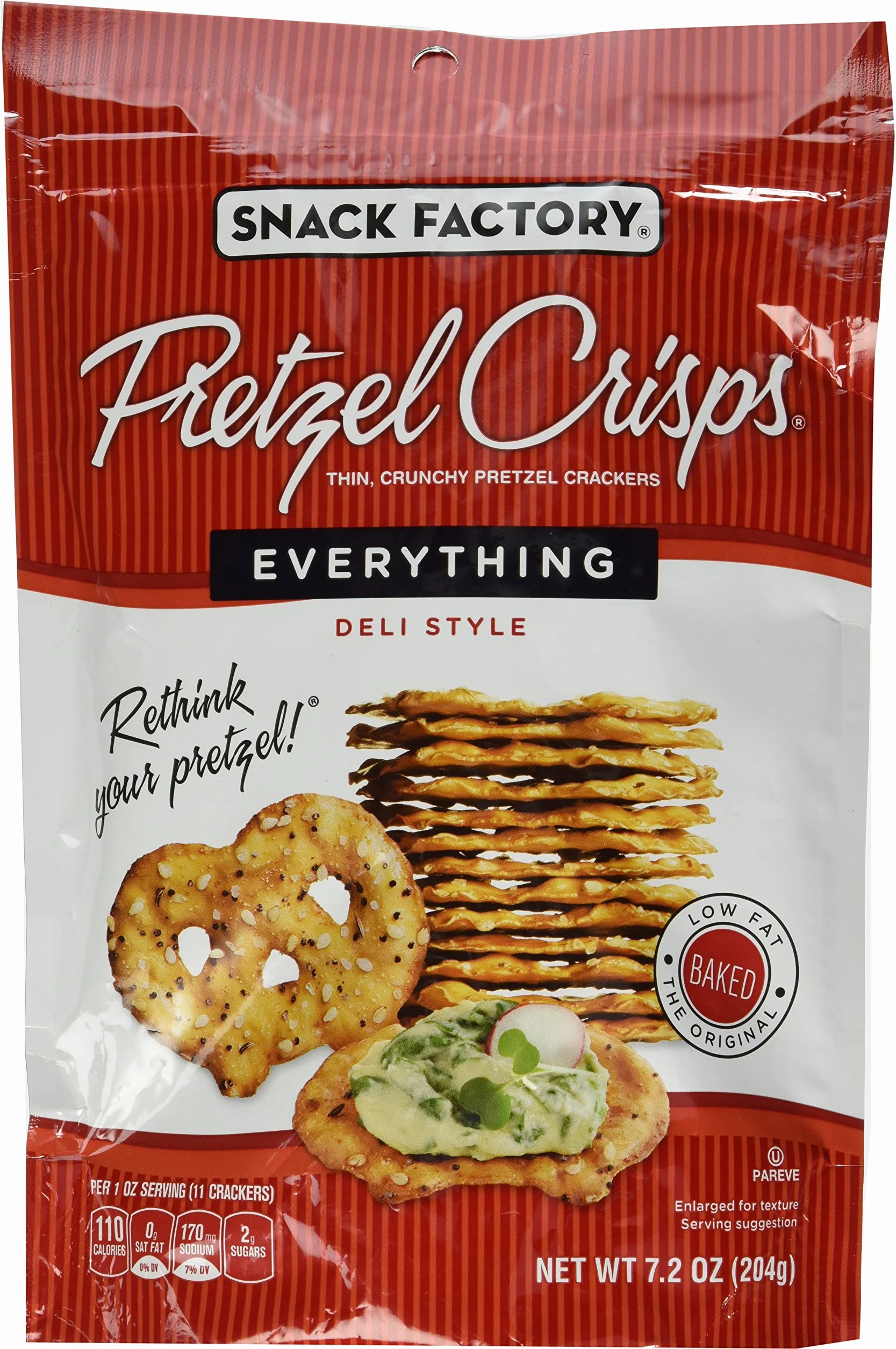 Snack Factory Pretzel Crisps Everything 7.2 Ounce Pack of 6