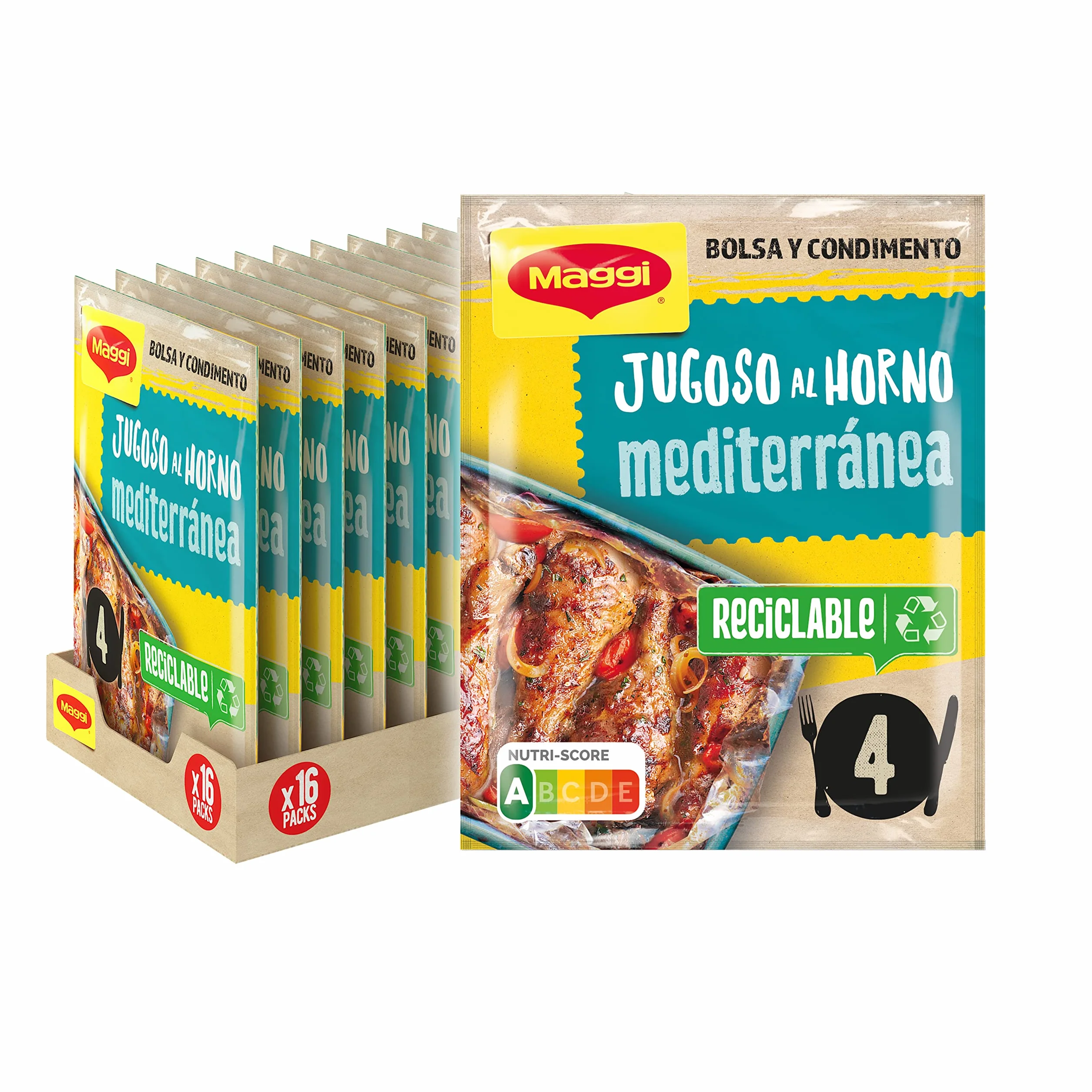 MAGGI Jugoso al Horno Receta Mediterránea 16x31g Bolsa para Horno con Condimentos Airfryer