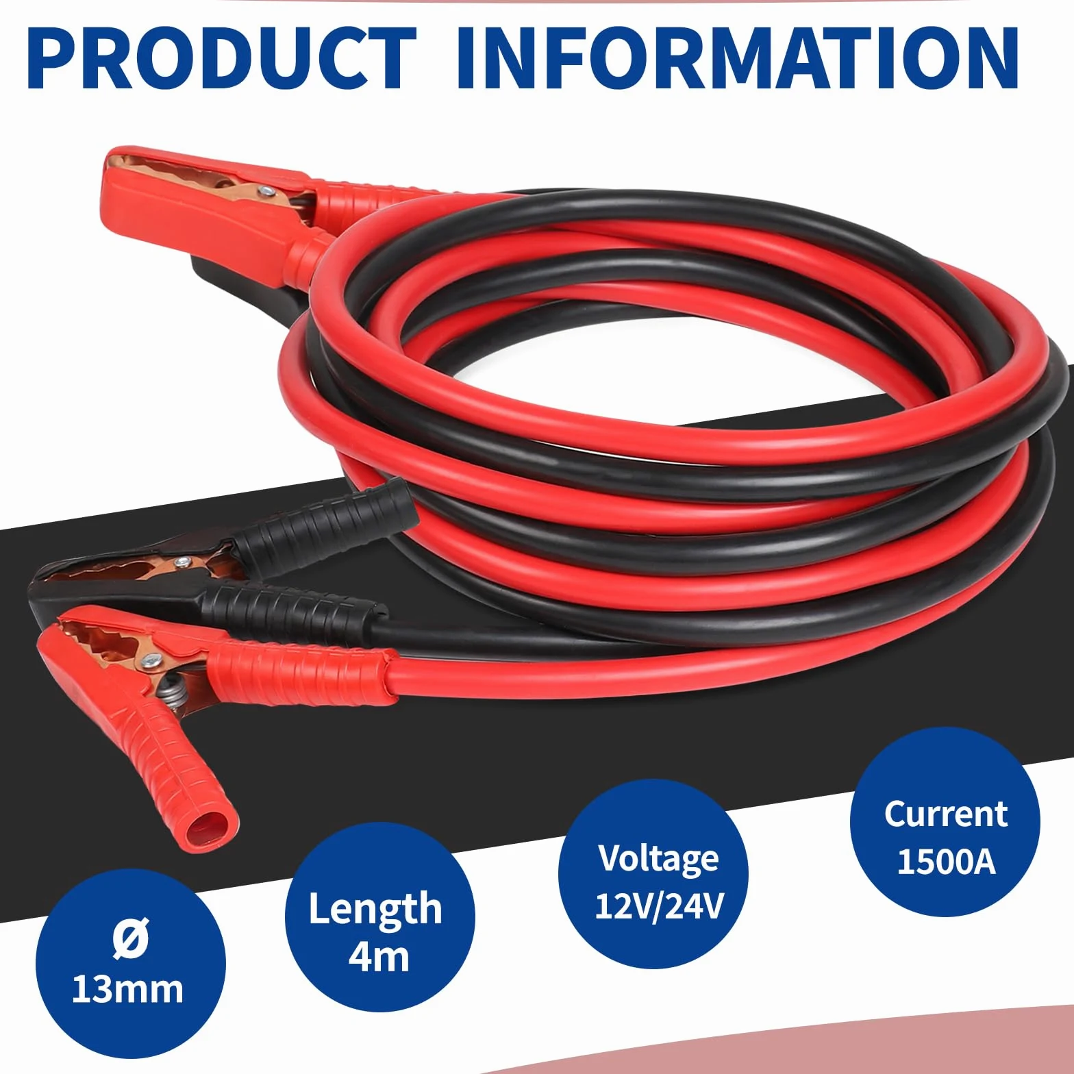 SWAWIS Pinzas Bateria Coche 4m 30mm² 1500A 12 V/24 V Pinzas Coche Cables de Puente para Baterías de Camiones Automóviles y Motocicletas con Bolsa de Almacenamiento