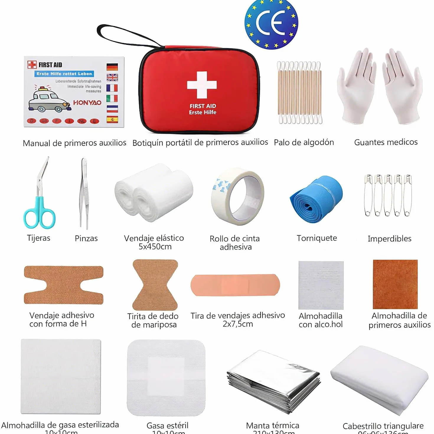 HONYAO Botiquín de Primeros Auxilios 90 Piezas, Mini Kit para Coche Casa y Viaje