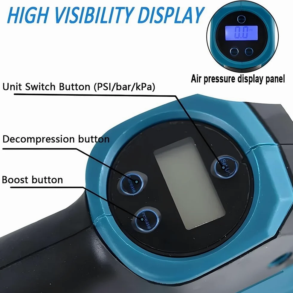Compresores de Aire portátiles Bomba de Aire inalámbrica, compresor de Aire portátil con manómetro Digital para Coche, Bicicletas y Camiones Inflador Electrico