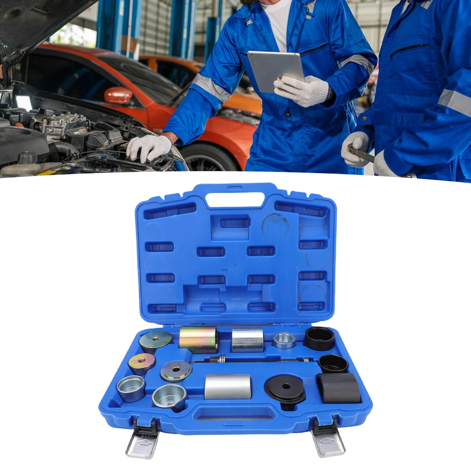 VGEBY Kit de Herramientas para Diferencial y Casquillo de Eje, Juego de Extractor de Cojinetes Silencioso de Acero Al Carbono, 14 Piezas con Varilla Roscada y Manguitos Adaptadores para Extracción