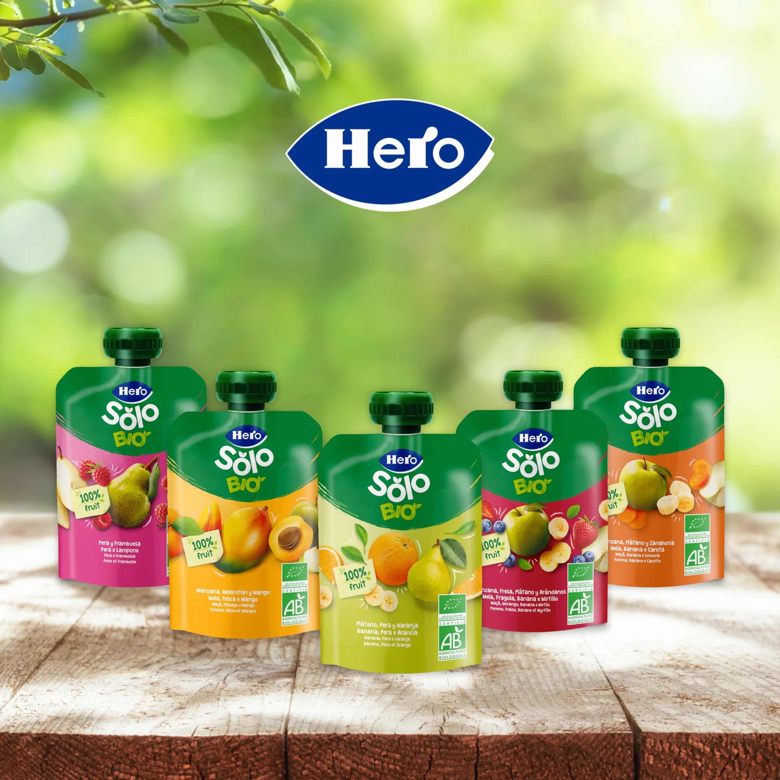 Hero Solo Bolsitas Ecológicas Manzana Fresa Plátano Arándanos 18x100g