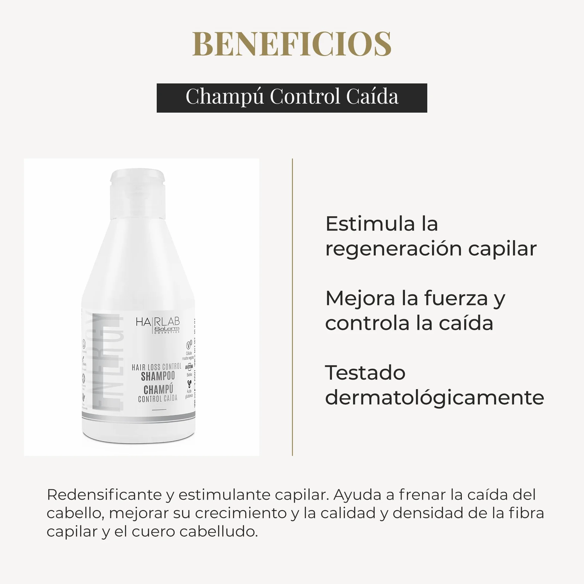 SALERM Champú Anticaída Control Caída Hair Lab 300 ml Fortalece Cabello Fino y Debilitado con Ginseng, Biotina y Vitaminas