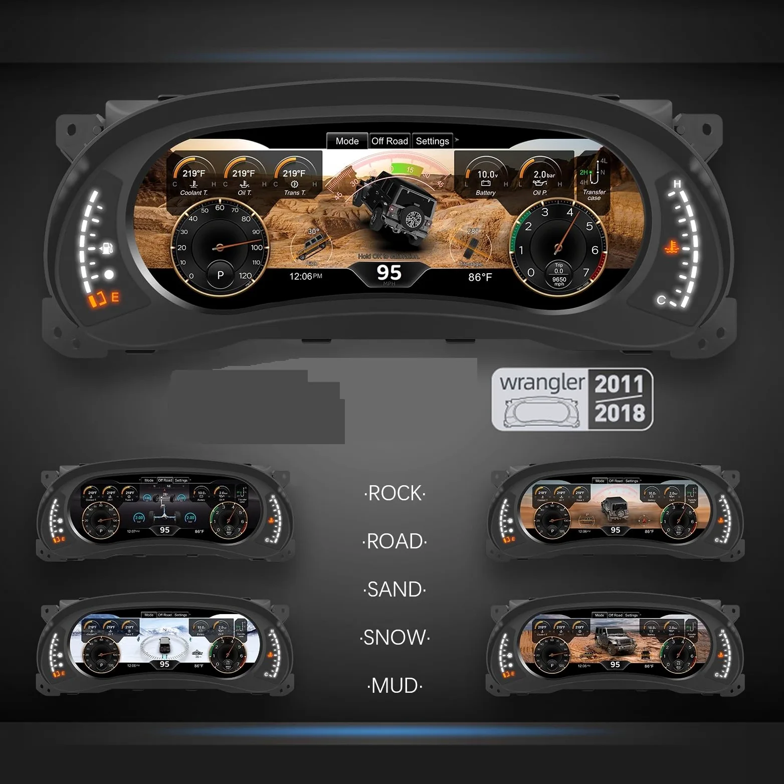Pantalla Coche Salpicadero Compatible con Jeep Wrangler JK 2011-2018, panel digital de 12,3" con pantalla de 1920 x 720, antirreflejo y sistema operativo Linux.