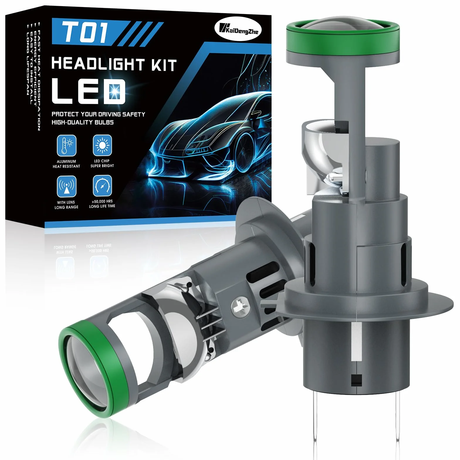 Bombilla H7 LED para Faros con Mini Lente de Proyector, 2 PCS H7 LED 12V 80W 21000 lm 800% más Brillante 6500K Tamaño 1:1 H7 Bombilla para Faro con Haz Alto/Bajo con ventilador