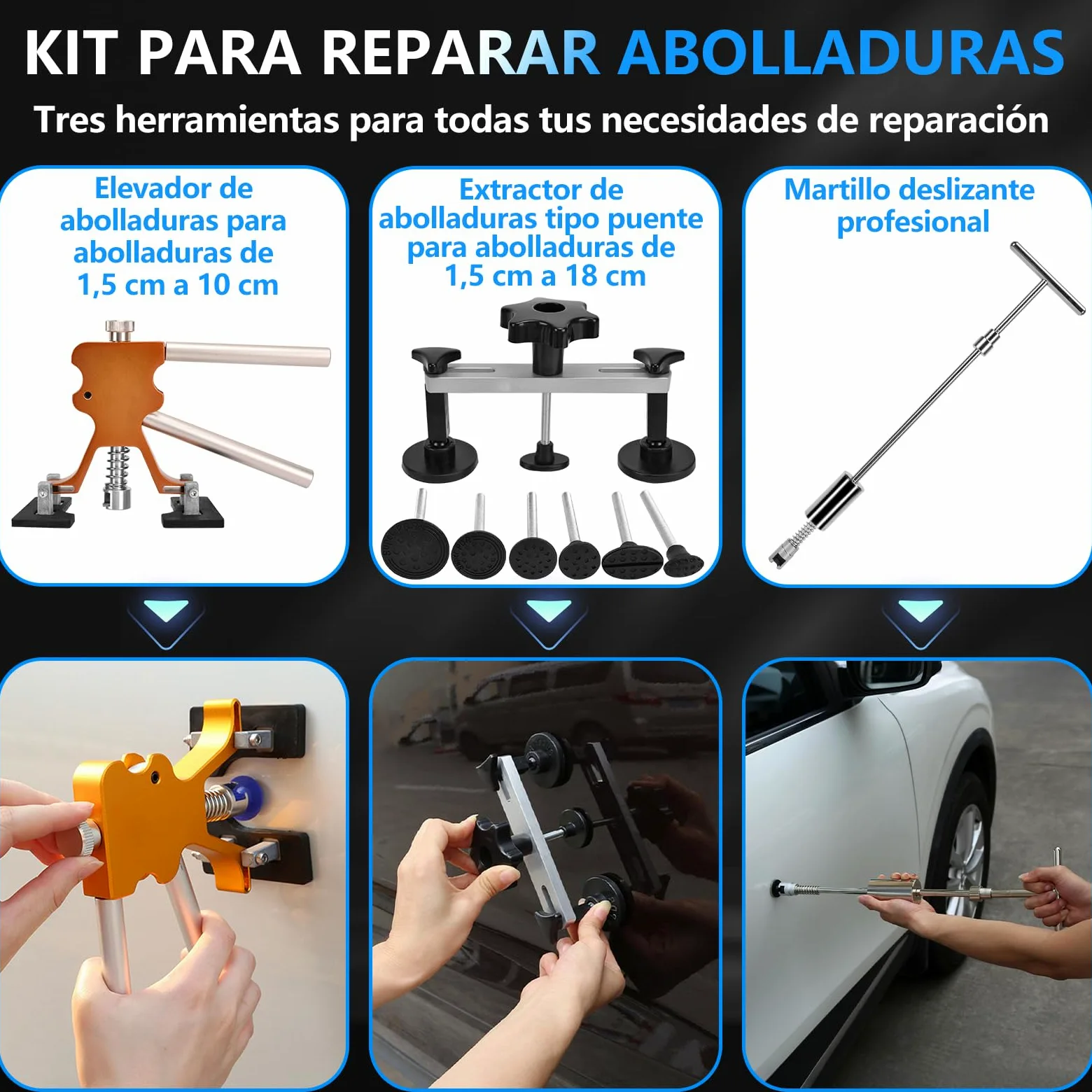 Kit Extractor Abolladuras Coche 119Pcs - Sacabollos Coche Ventosa Kit Sin Pintura Herramienta de Reparación Chapa Kit de Quita Desabollado para Reparación Daños Granizo Automóviles