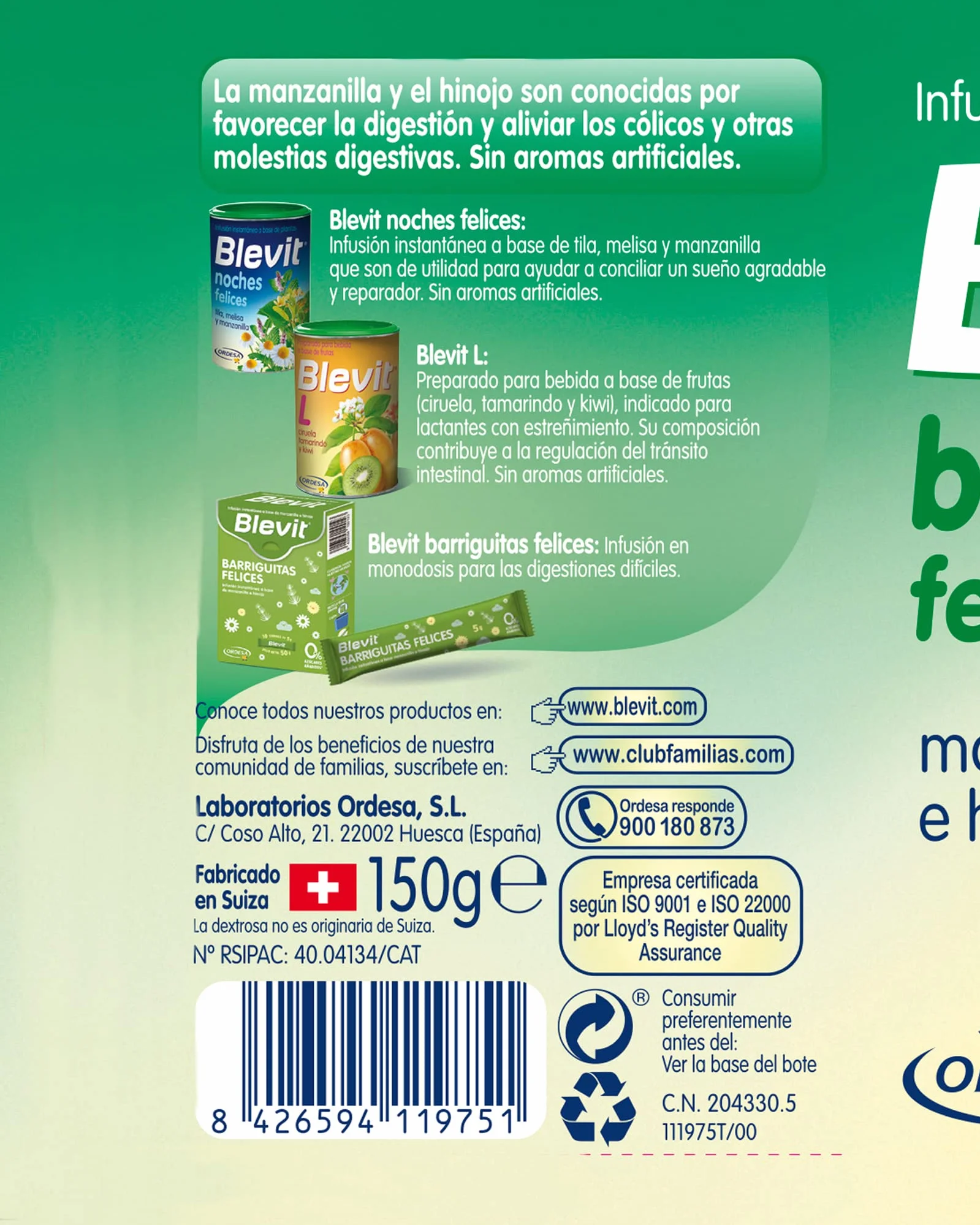 Blevit Barriguitas Felices Infusión digestiva en polvo con Manzanilla e Hinojo 150g