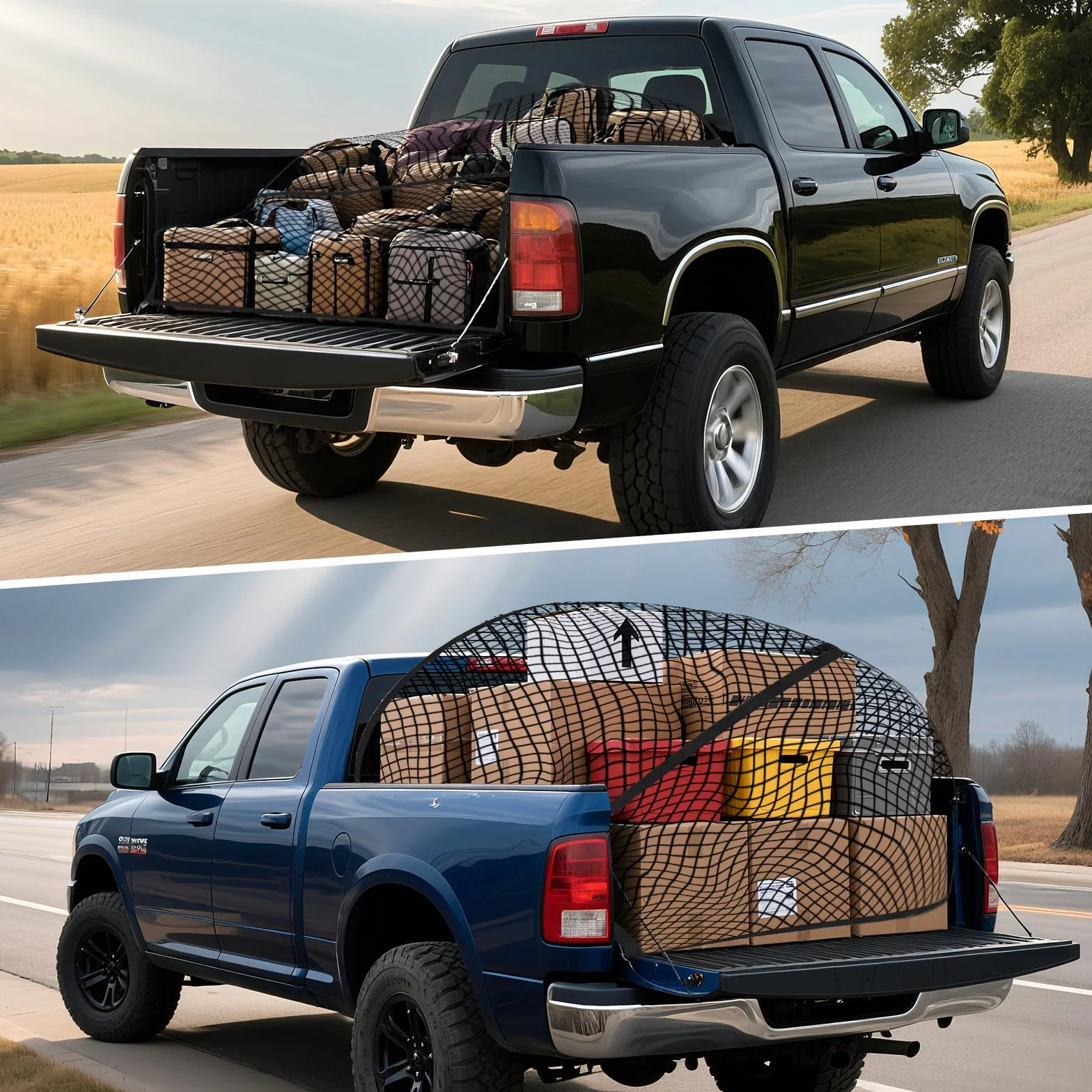 Red de Carga Altamente Elástica, Red Grande para Maletero de Coche 120x120cm, Puede Extender a 210×210cm, Organizador de Malla de Carga para camión, con 6 Mosquetones, para SUV Camionetas Carro