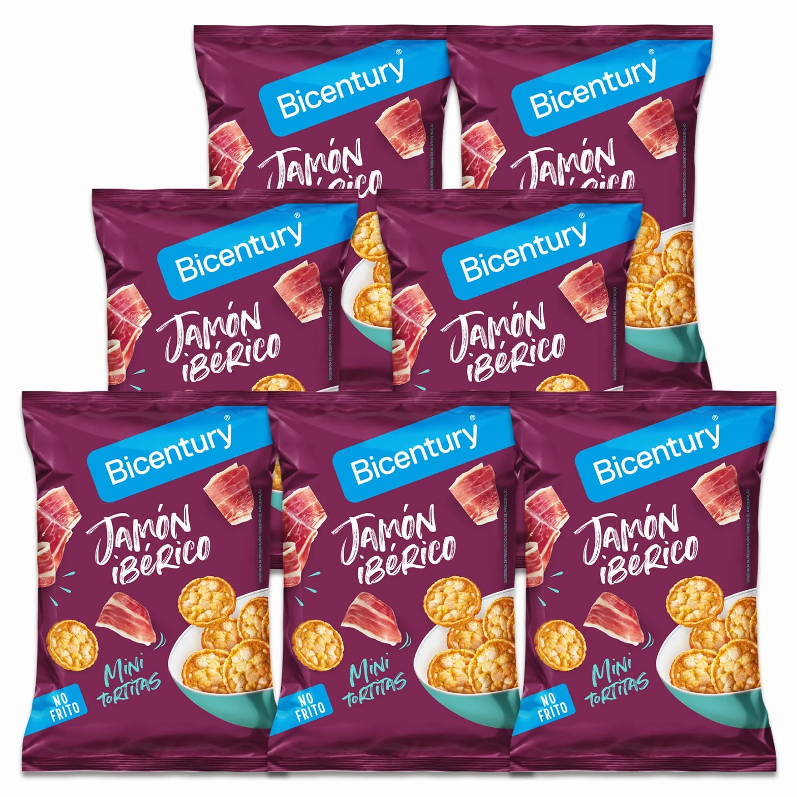 Bicentury Mini Tortitas de Cereales Sabor Jamón Ibérico Snack Crujiente 7 unidades