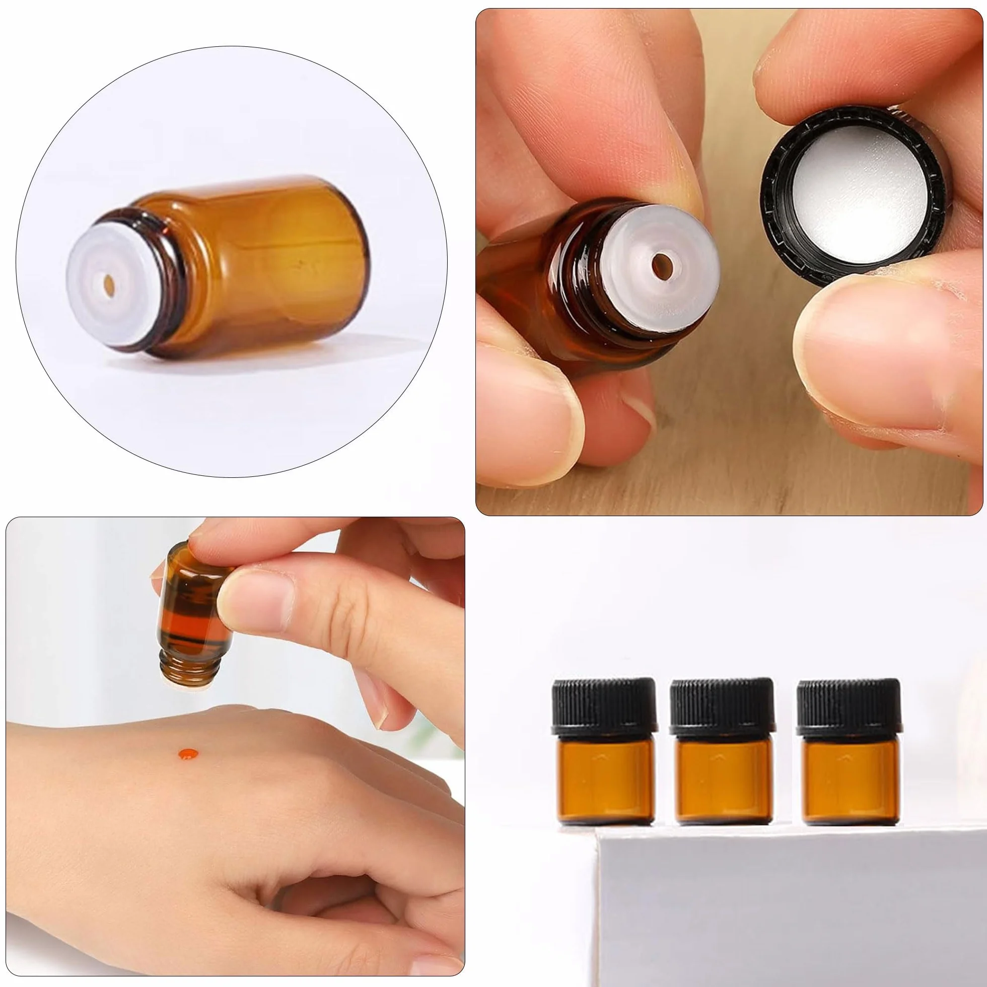 Botellas de cristal ámbar 1 ml mini con pincel y cortador para aceites esenciales