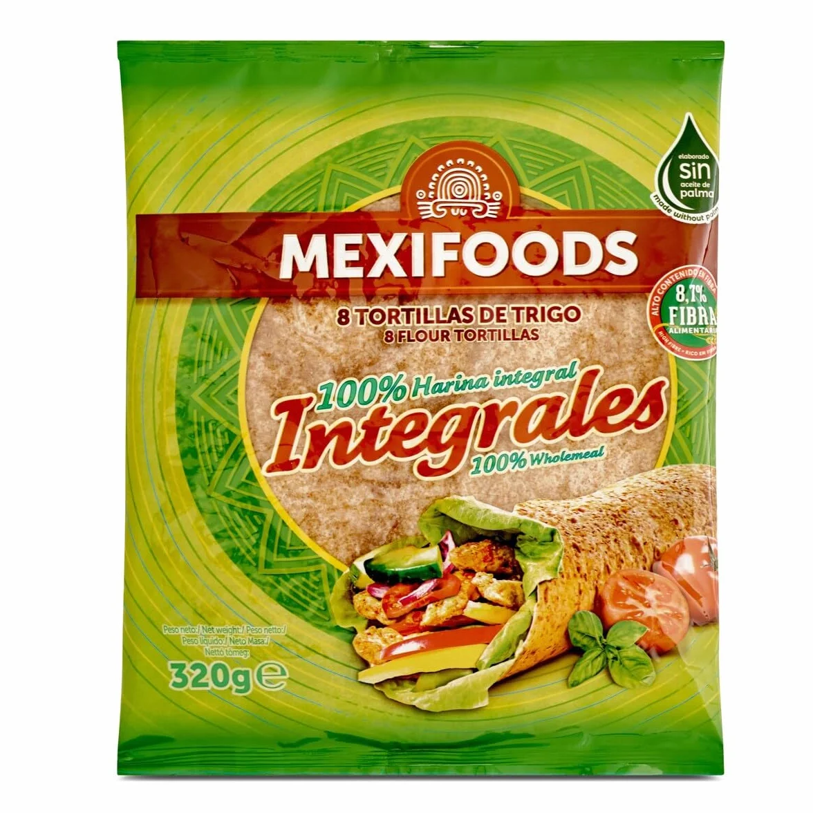 Tortillas de trigo integral MAX FOODS 8 piezas 320 g 1 paquete