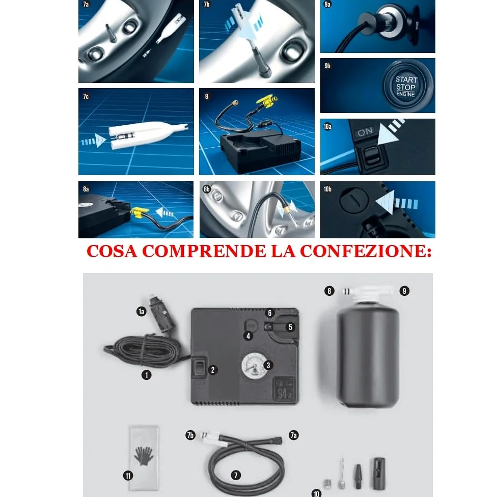 Compatible con HYOSUNG Set DE PINCHAZO DE NEUMÁTICOS Kit DE INFLADO Y REPARACIÓN AUTOMÁTICO con COMPRESOR Y LÍQUIDO SELLADOR DE 620 ML para Coches, SUV,Motocicletas