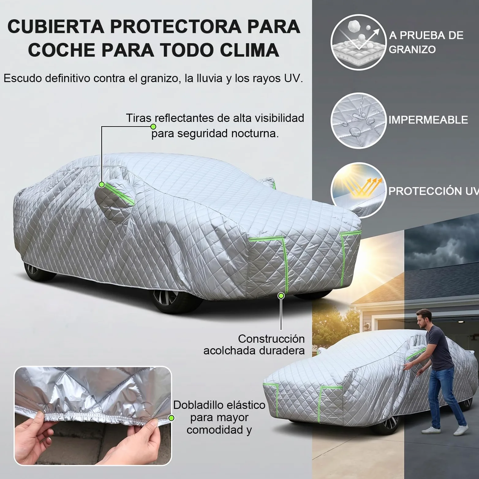 Funda Coche Antigranizo para Seat Ateca (2016-2026) Espesado de 7 Capas, Forro Suave, Transpirable, Antiviento, Impermeable, Tejido Oxford, Anti-UV, 4 Estaciones