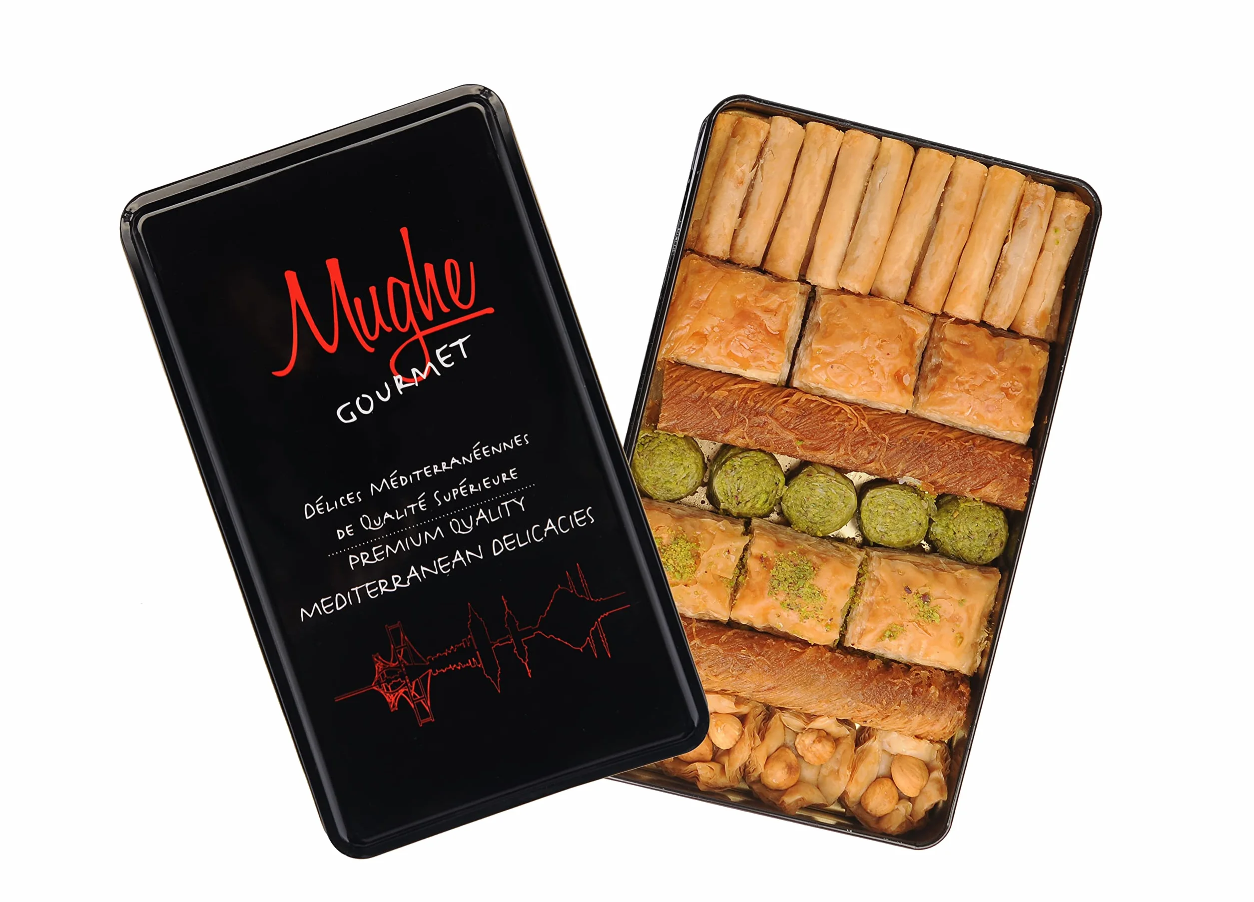 Mughe Gourmet Caja de Regalo Elegante de Lujo Baklava Turca 600g Pistacho Anacardo