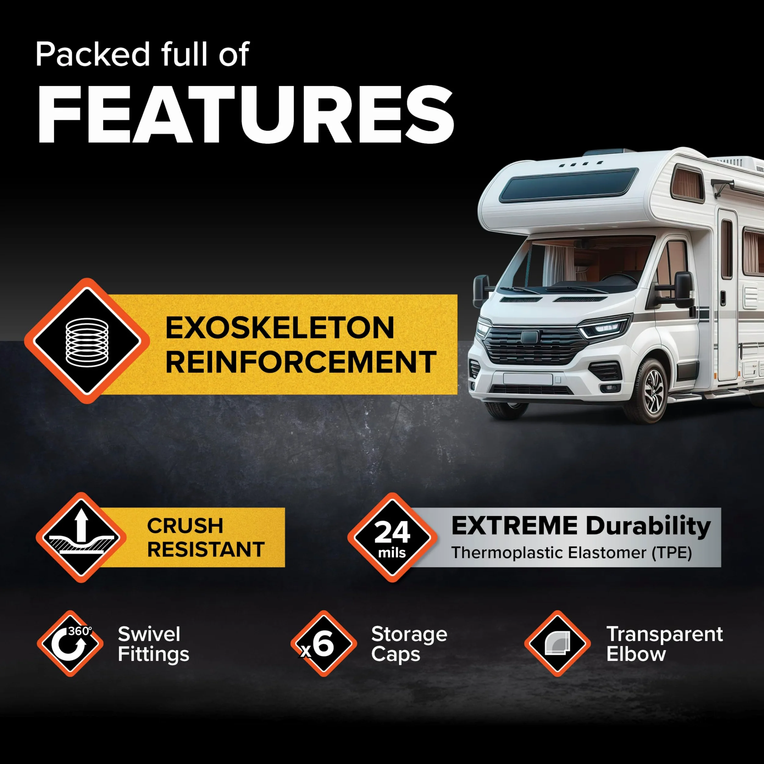 Camco RhinoEXTREME - Manguera de alcantarillado para Caravana/Caravana de 5 pies, Cuenta con tecnología TPE para Resistencia a la abrasión y protección contra aplastamientos, Incluye Accesorios