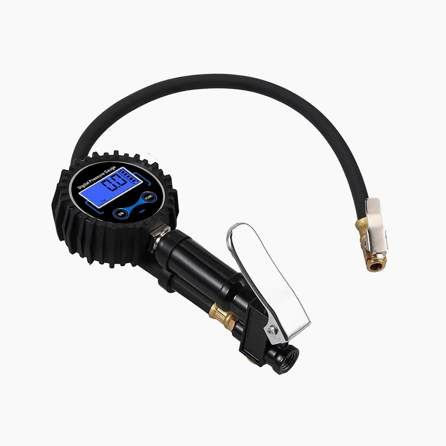 Inflador de neumáticos Digital 0-200PSI con manómetro con 4 Tapas de válvula Indicador de inflado de neumáticos de Acero con Manguera de Goma