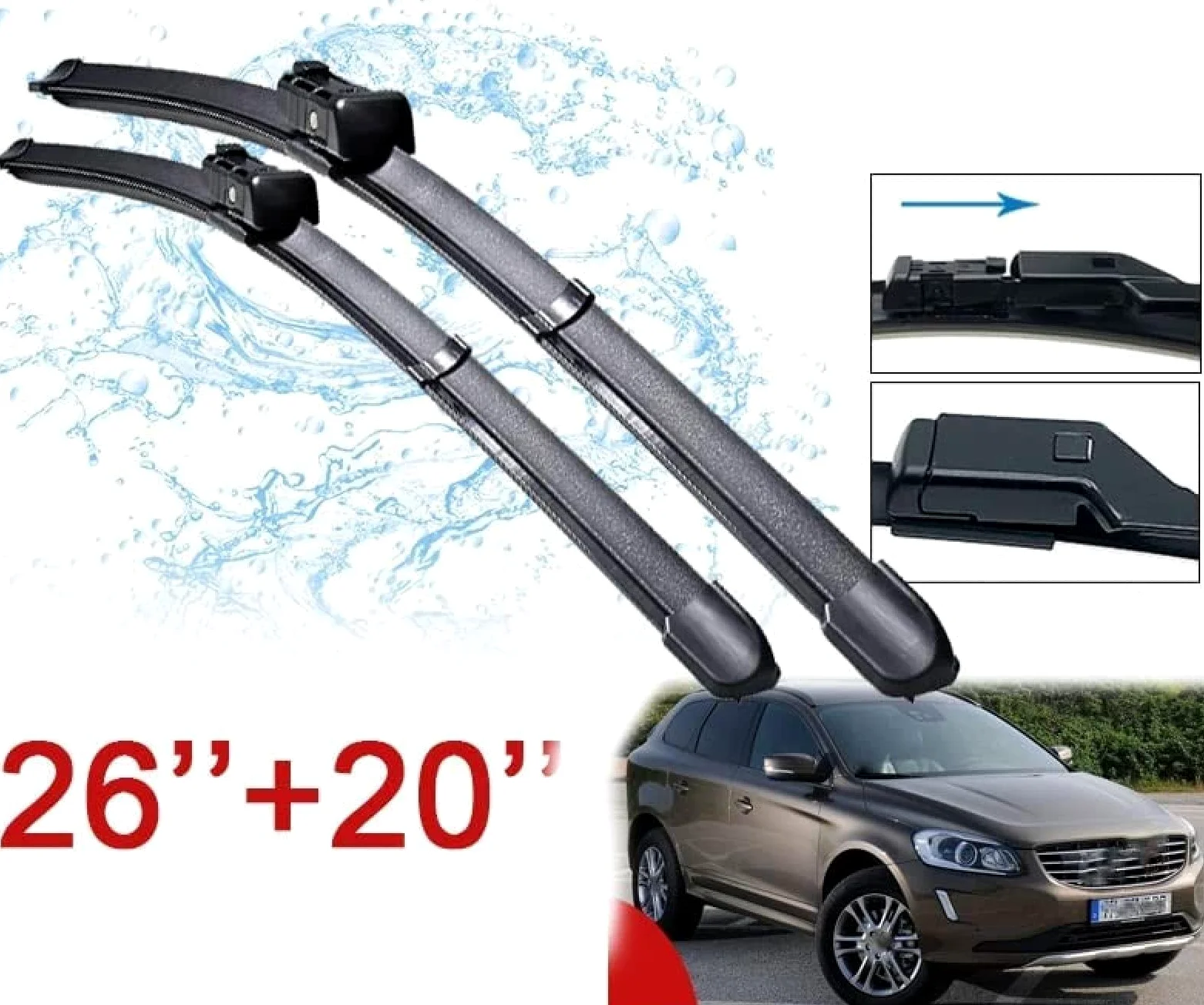Coche Limpiaparabrisas para Volvo XC60 2009 2010 2011 2012 2013 2014 2015 2016 2017 Juego de escobillas limpiaparabrisas delanteras Cepillos for parabrisas