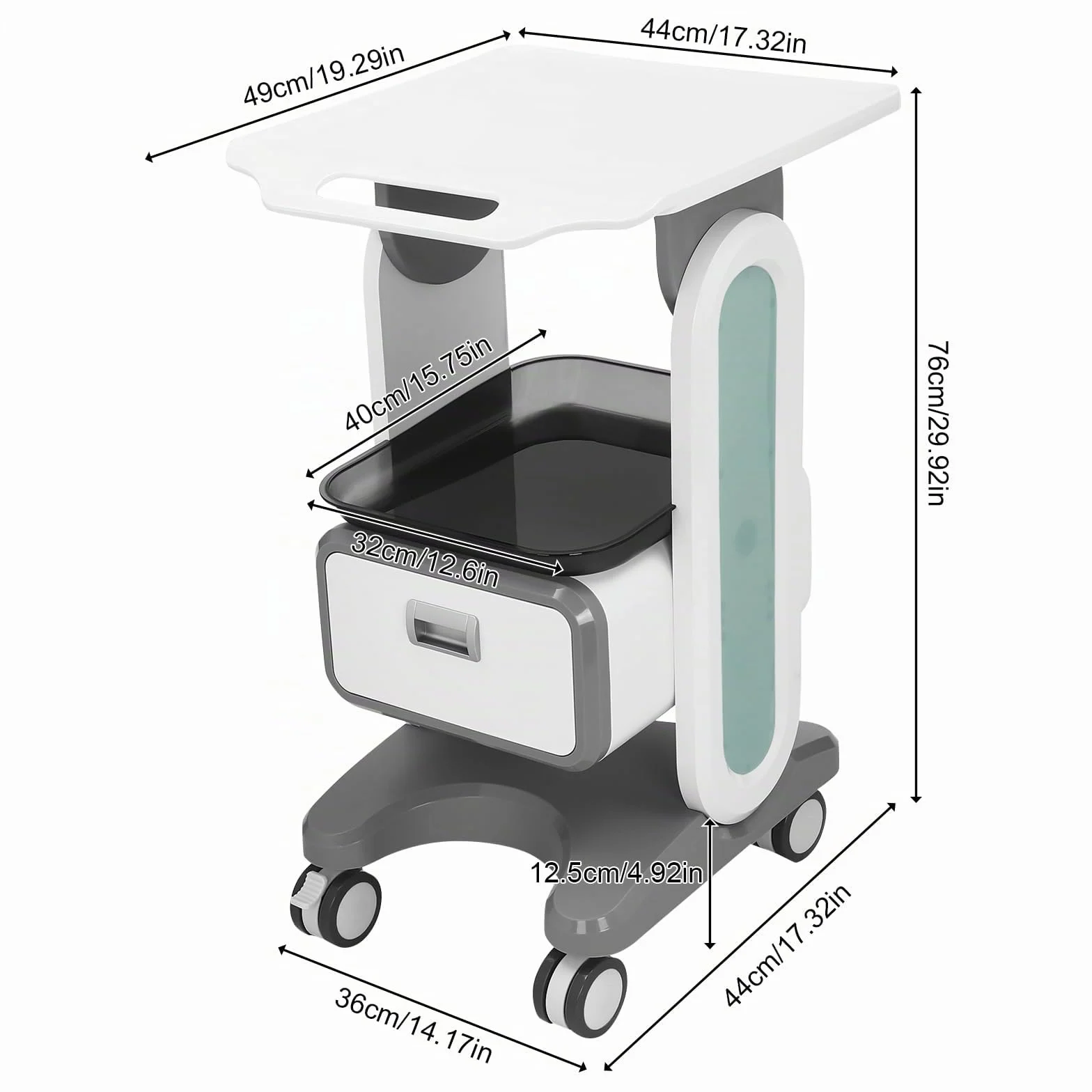 Carro médico con cajón, carrito de belleza móvil con cesta de almacenamiento