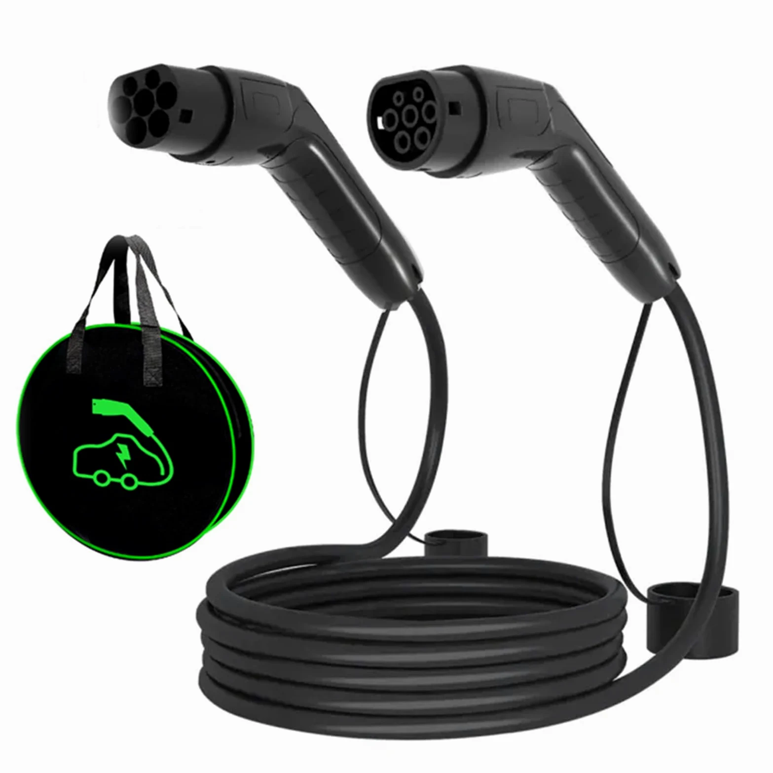 Cable de Carga fiable para vehículos eléctricos, 5M 16A 3.5KW Negro 1P | carga tipo 2 a EV práctico, completo con bolsa de viaje. Extensión para EV con bolsa de transporte.