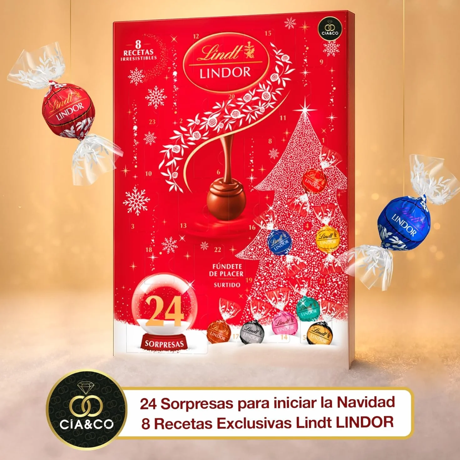 Lindt LINDOR Calendario de Adviento 2025 300 g 24 Bombones Chocolate Suizo Tarjeta Personalizable