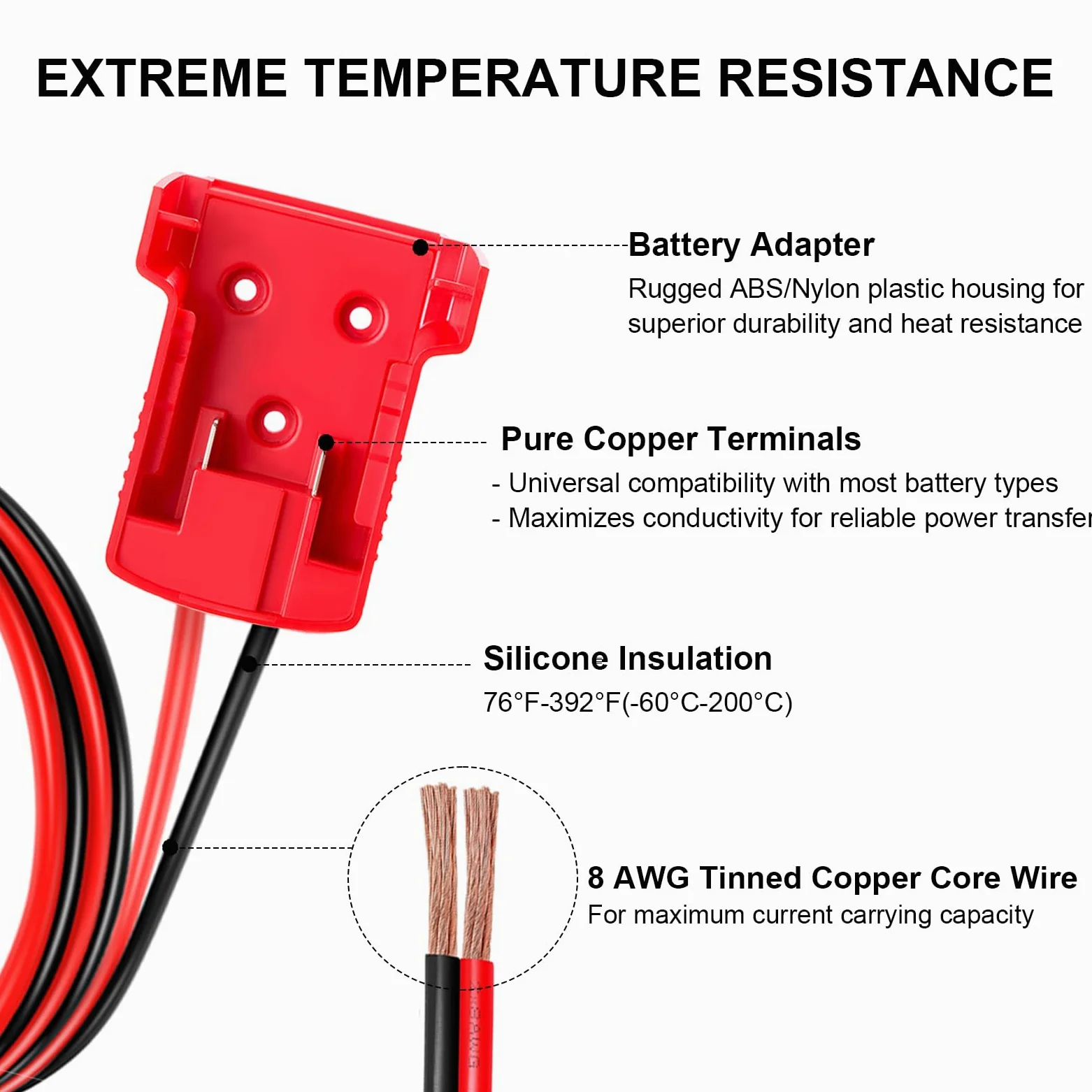Cables de arranque para batería Milwaukee M18 de 18 V, cable de refuerzo de silicona 8AWG de 2 pies con clips de cocodrilo, arranque de salto para coche, camión, RV y herramientas de carga, resistente