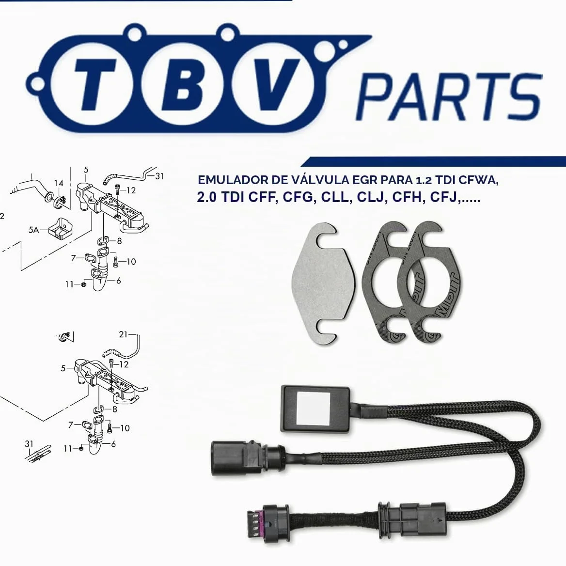Kit Anular Valvula Egr 03L131512BB 03L131527AX Compatible Para CFFA Motor 2.0 TDI A3 Sharan Alhambra Passat Anular Valvula Egr 03L131512BL 03L906461A 03L131512AP