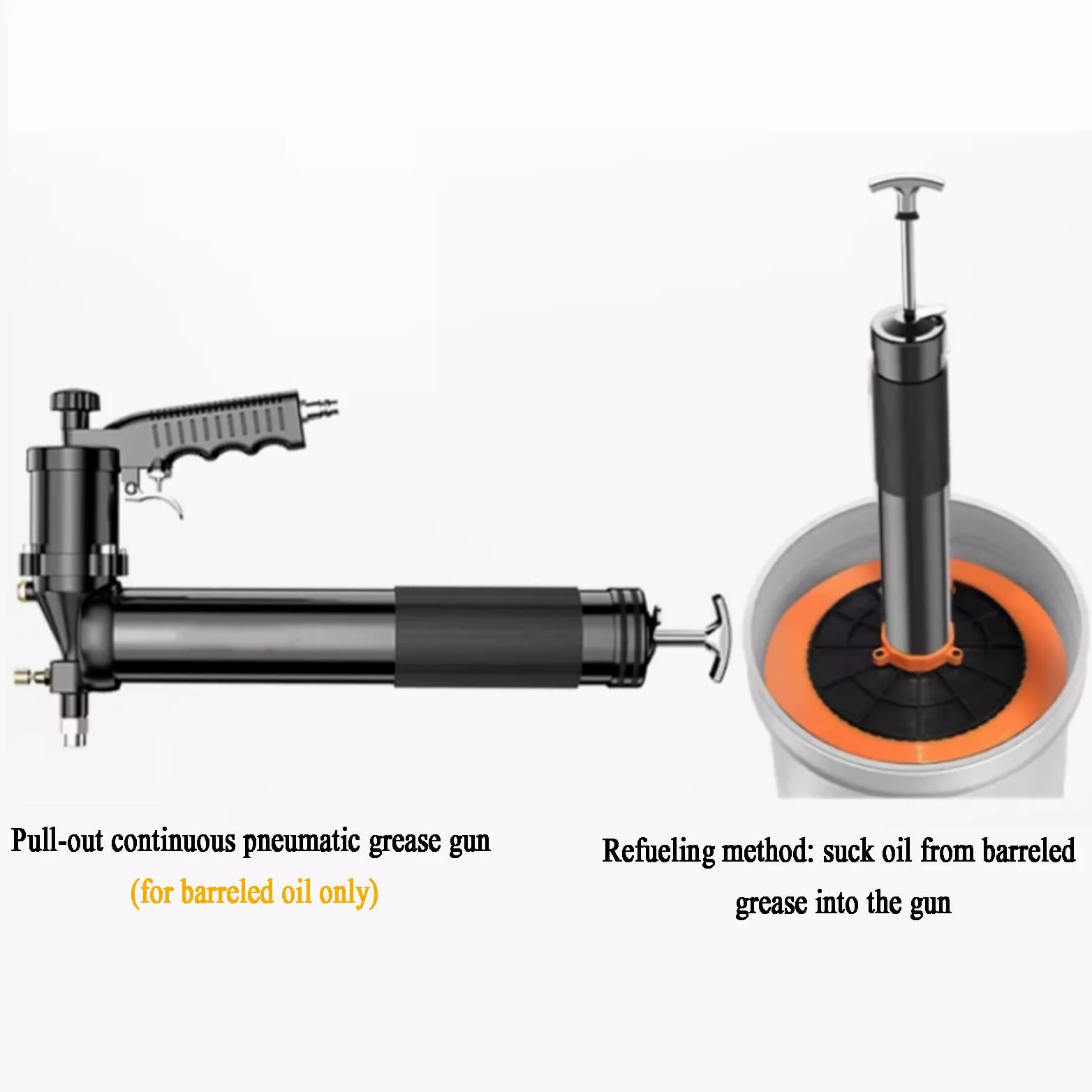 Kit De Pistola De Engrase Neumática para Trabajo Pesado De 12000 PSI, Disparo Continuo Extraíble, con Manguera/Tubo Duro/Boquilla Puntiaguda/Boquilla Plana Y 9 M De Tubo (con Conector)