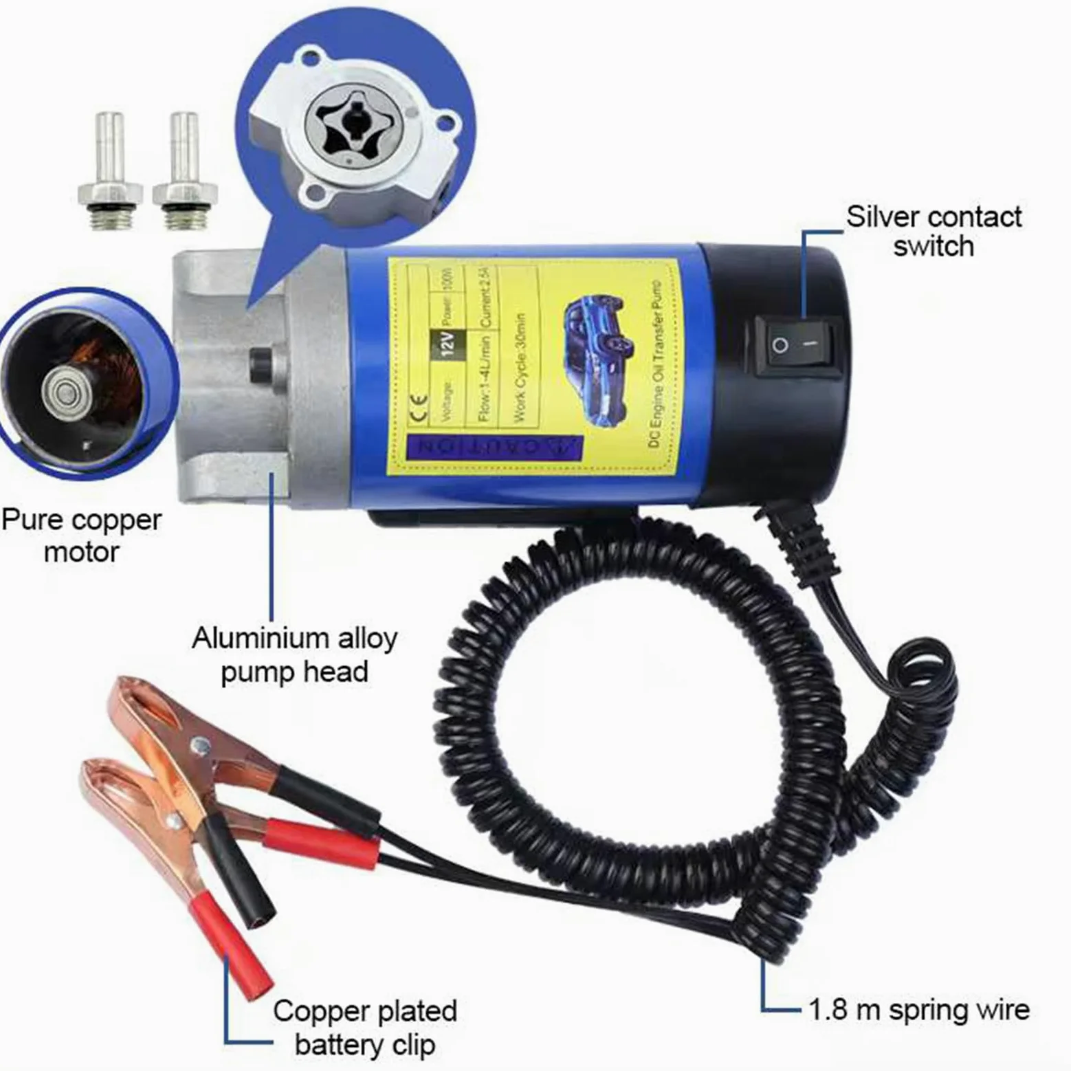 AIGMISON - Bomba de aceite de motor de 12 V 100 W, bomba extractora eléctrica de cambio de aceite, bomba extractora diésel equipada con 3 tubos de bajo ruido