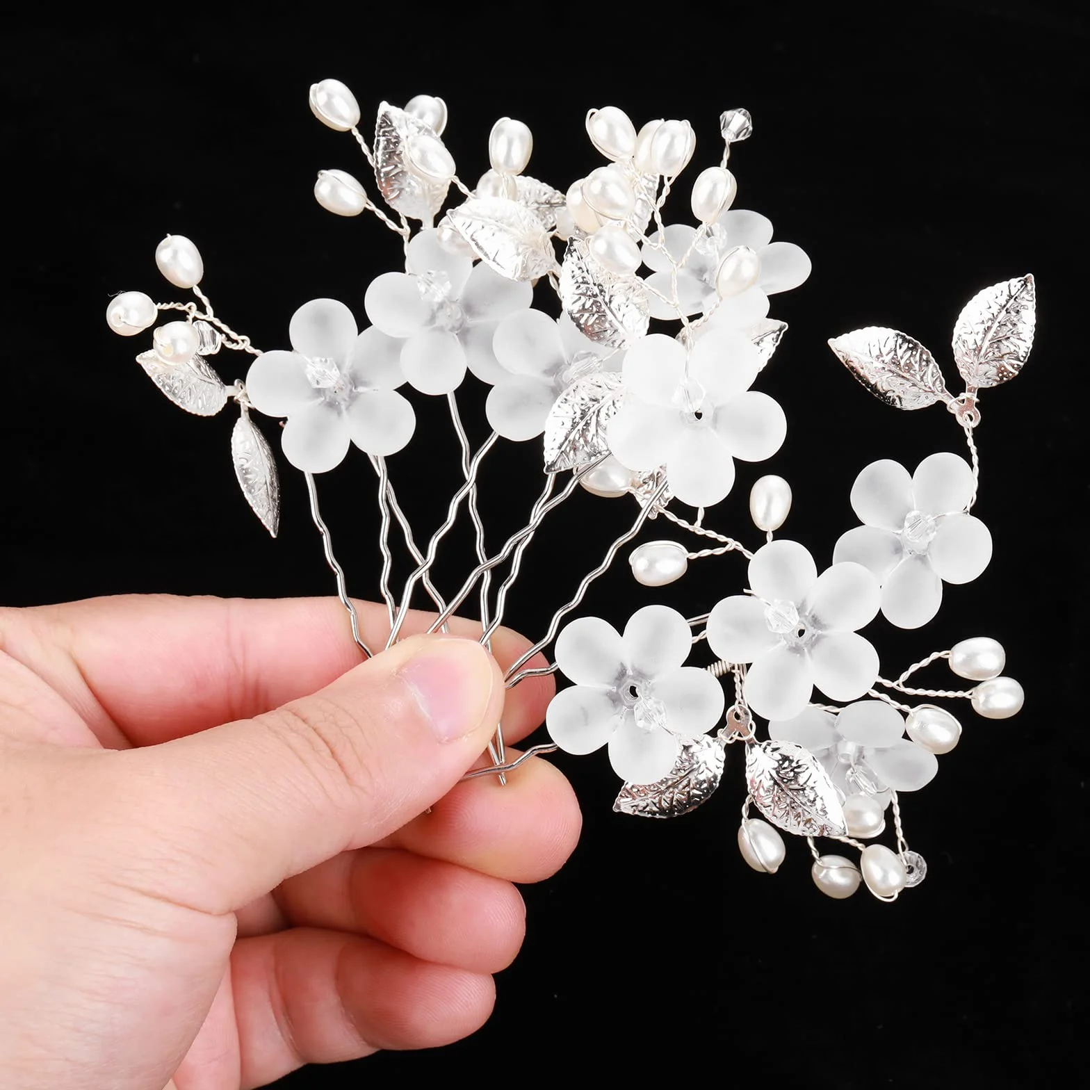 Lusofie 5 horquillas para el pelo con diseño de flores y perlas plateadas para bodas