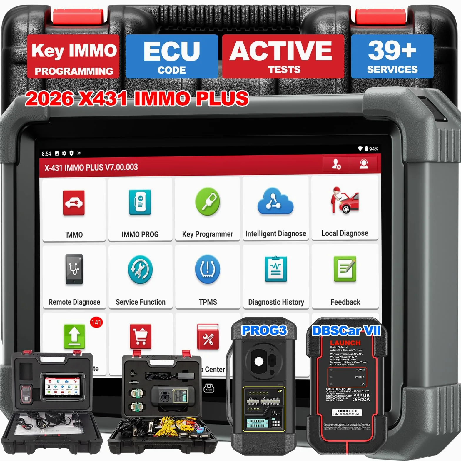 Launch X431 IMMO Plus OBD2 Diagnosis Profesional de Programador Llave Coche, Bidireccional Diagnóstico de Todo Systema con X431 PROG3, 39+ Reset Función, CANFD & DOIP, 2 Años Actualizaciones