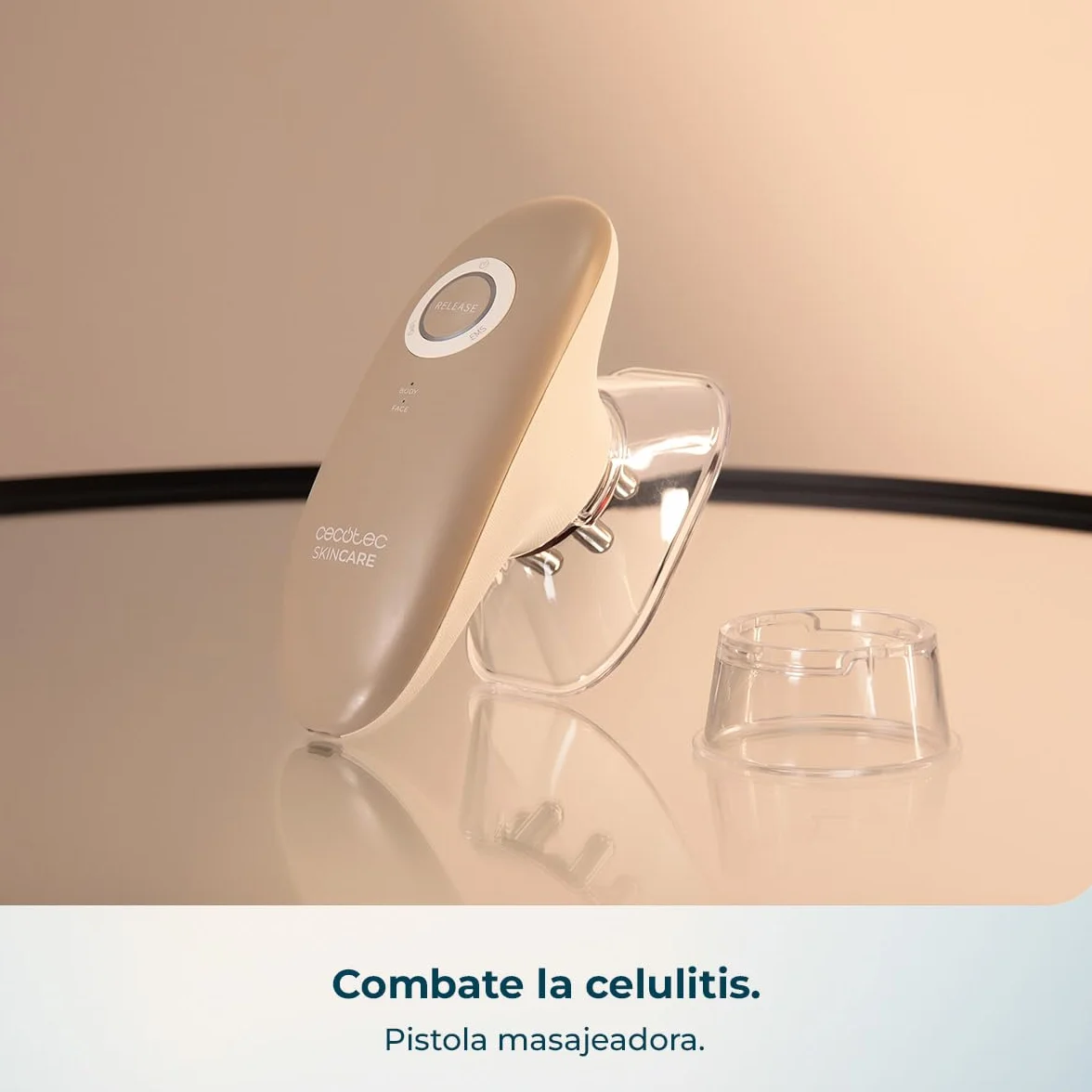 Cecotec Masajeador Corporal Anticelulítico SkinCare Push Up Suction EMS, Luz Roja, 2 Cabezales, 3 Intensidades, 60 min Autonomía