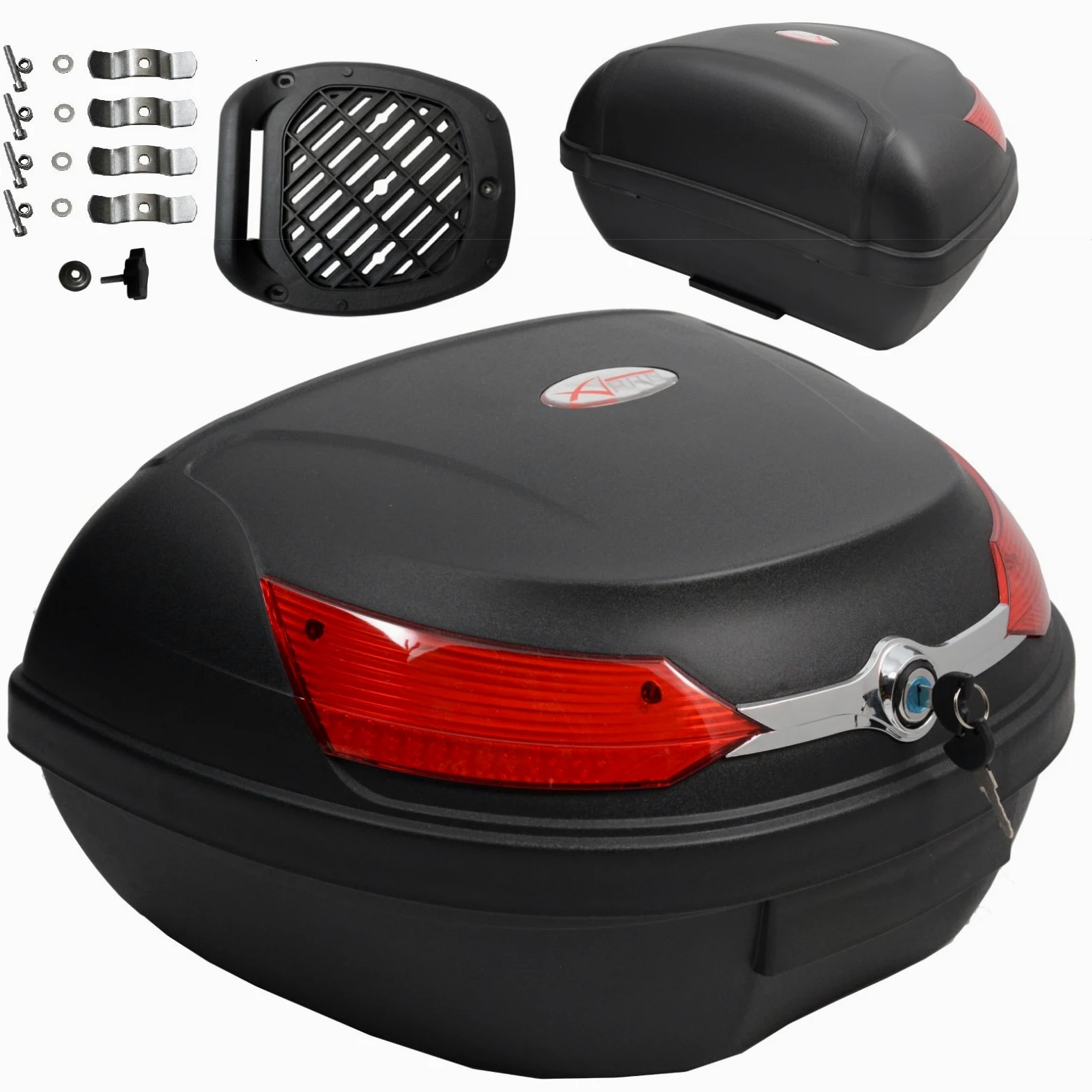 Baúl de moto universal 48 LT A-pro, desenganche rápido, para equipaje en motocicleta, quad y scooter